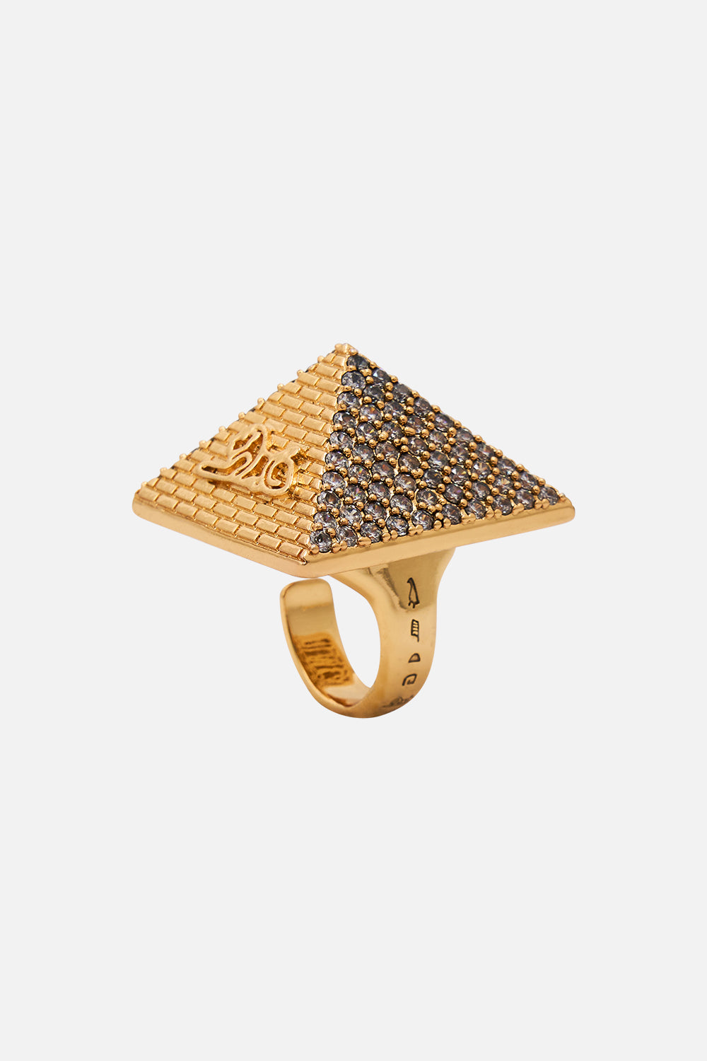 CAMILLa Gold pyramid ring in Sacred Symbols print.