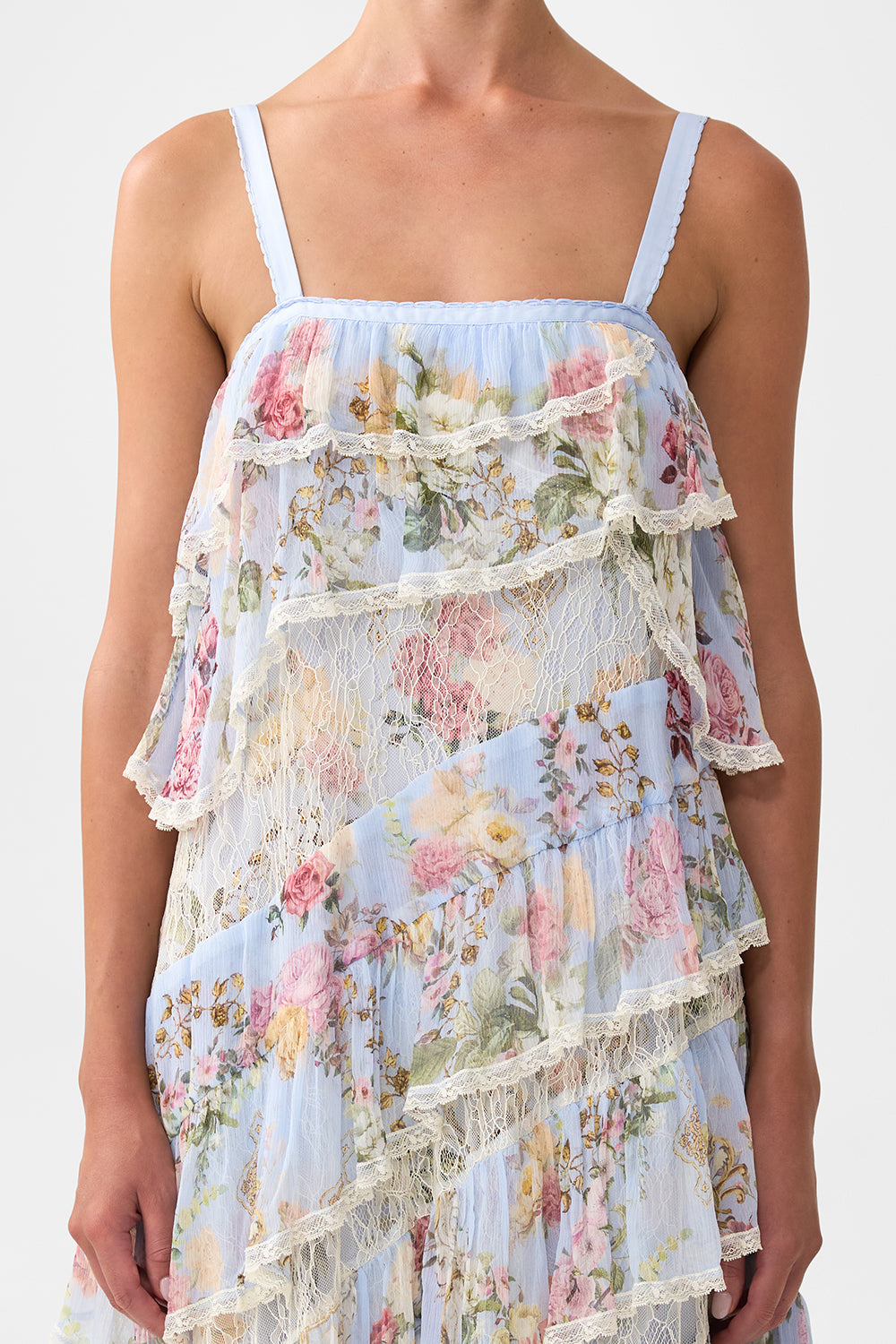 The CAMILLA MID LENGTH BOARDSHORT WITH FIXED WAIST A CERAMIC GARDEN in our  print.