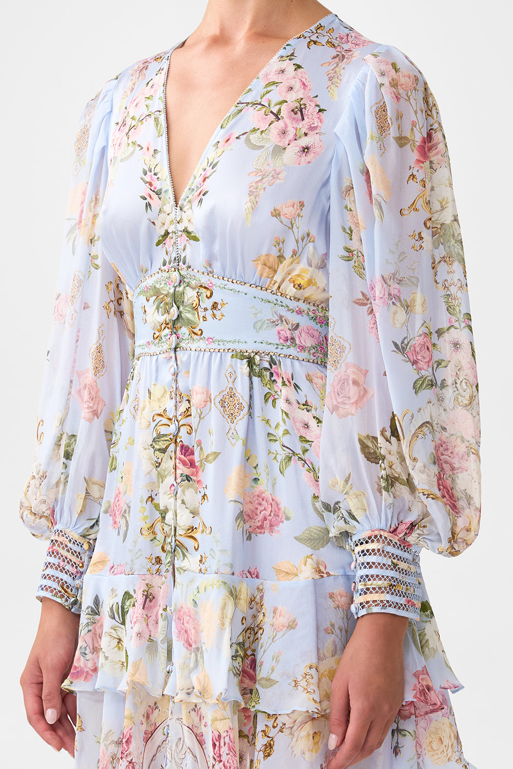 The CAMILLA HIGH NECK HALTER UNDERWIRE ONE PIECE WITH CHAIN SONG OF THE SOLSTICE in our  print.