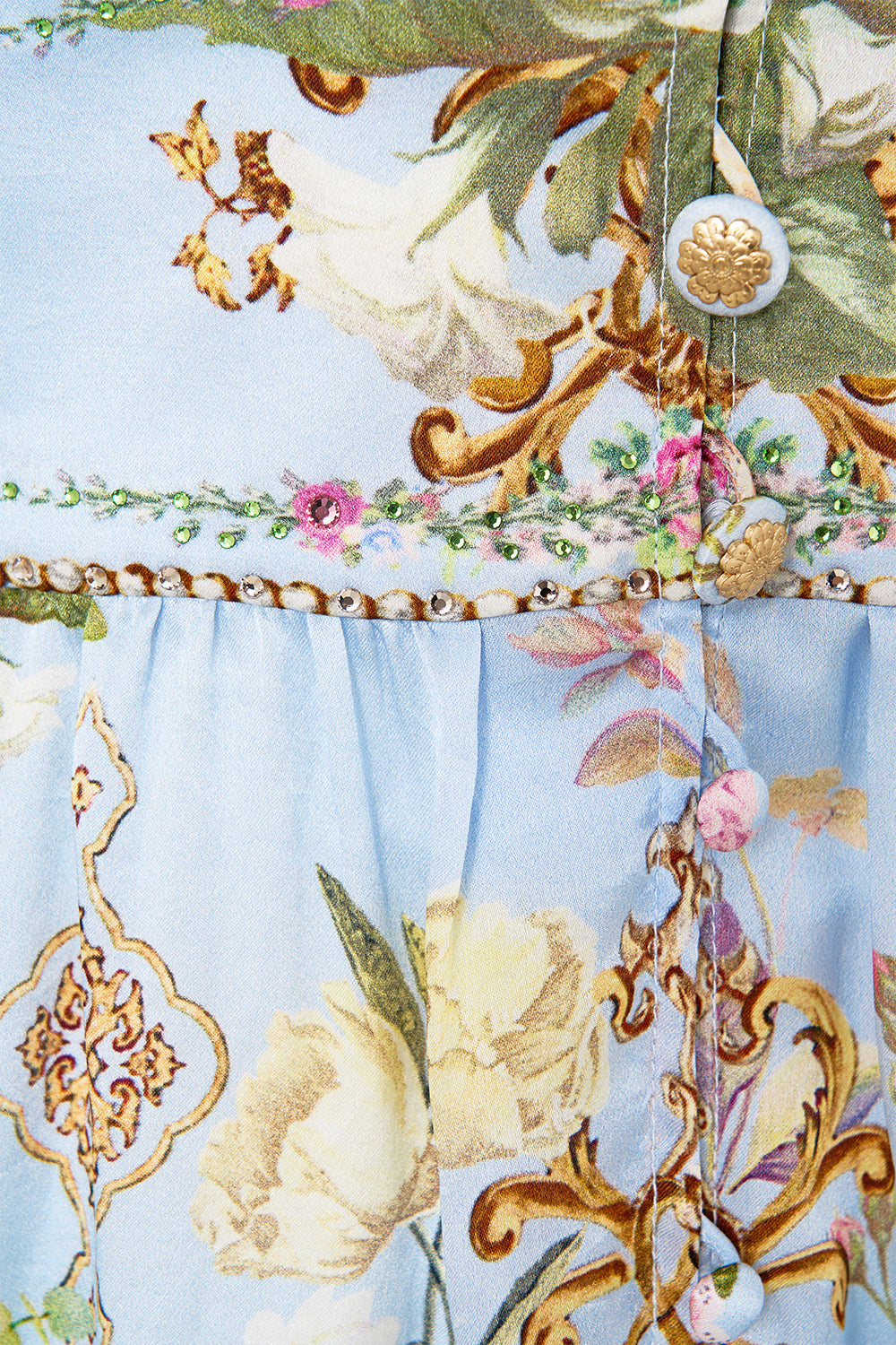 The CAMILLA HIGH NECK HALTER UNDERWIRE ONE PIECE WITH CHAIN SONG OF THE SOLSTICE in our  print.