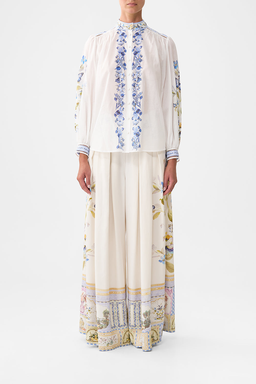 The CAMILLA high neck button through blouse from our print botanical ballads