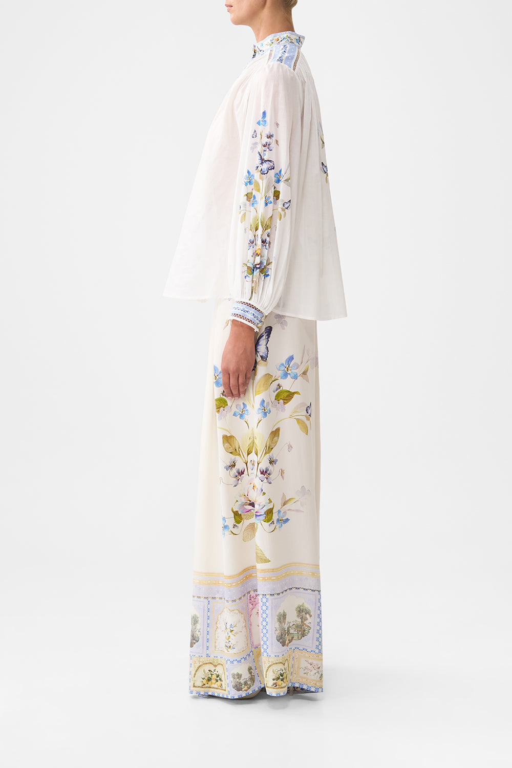 The CAMILLA high neck button through blouse from our print botanical ballads