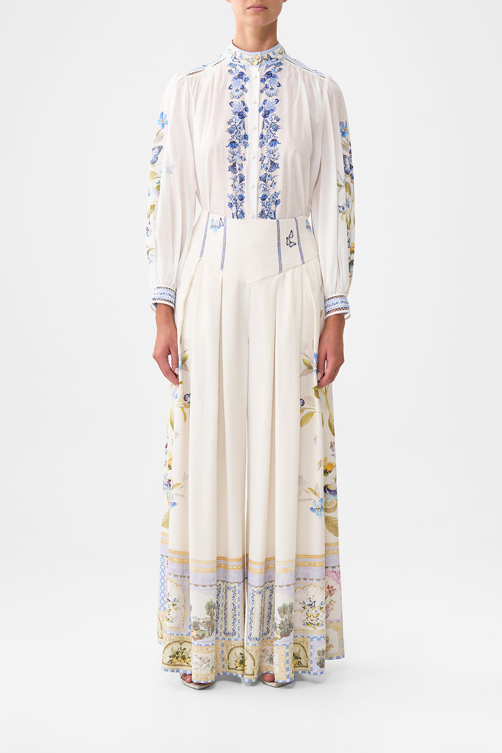 The CAMILLA high neck button through blouse from our print botanical ballads