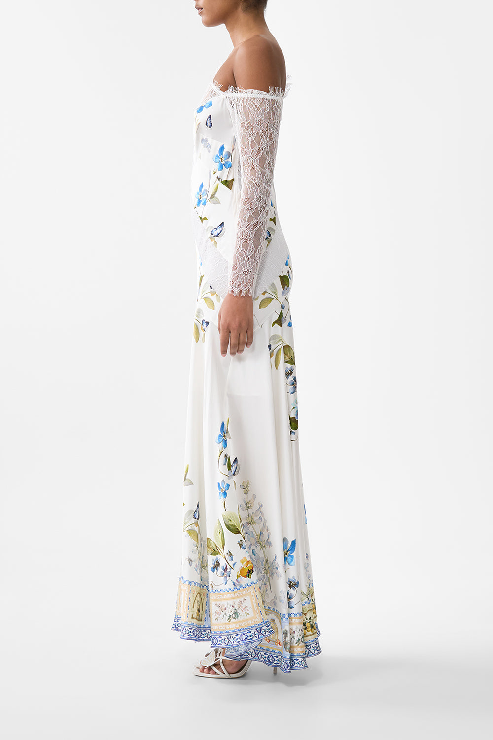 LACE SPLICE ONE SHOULDER DRESS BOTANICAL BALLADS