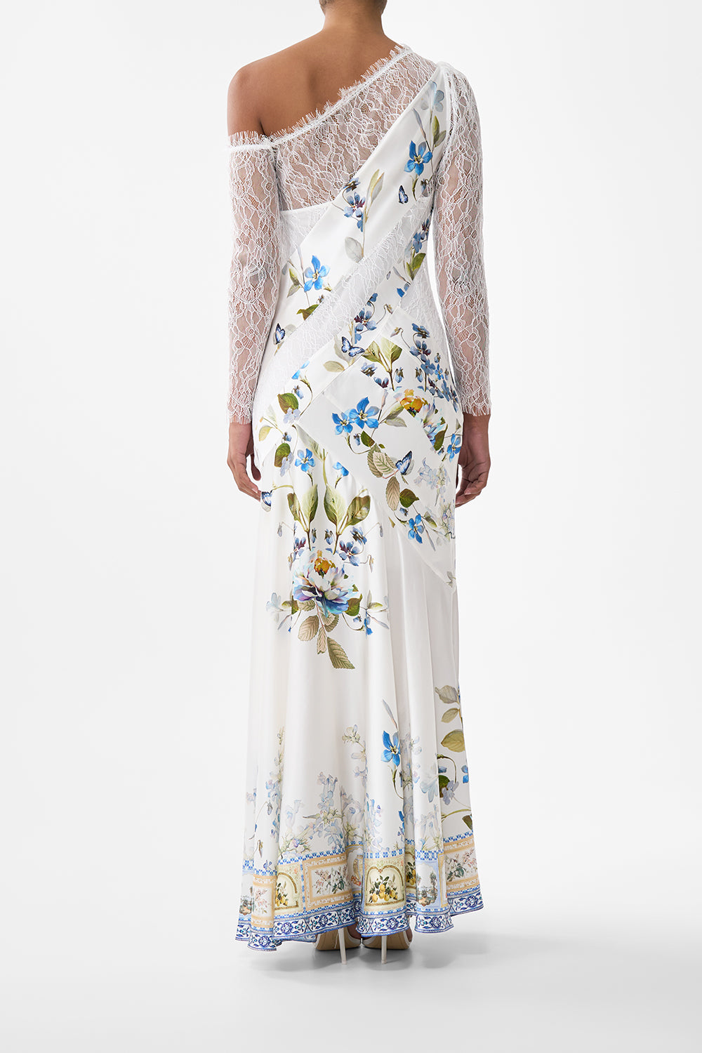 LACE SPLICE ONE SHOULDER DRESS BOTANICAL BALLADS