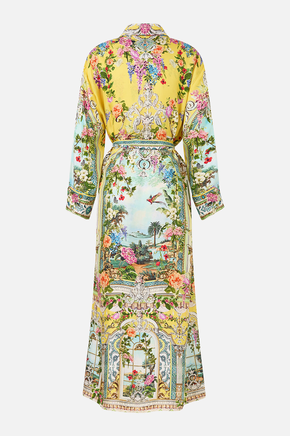 The CAMILLA BUTTON FRONT FRILL DRESS TILED IN TIME in our  print.