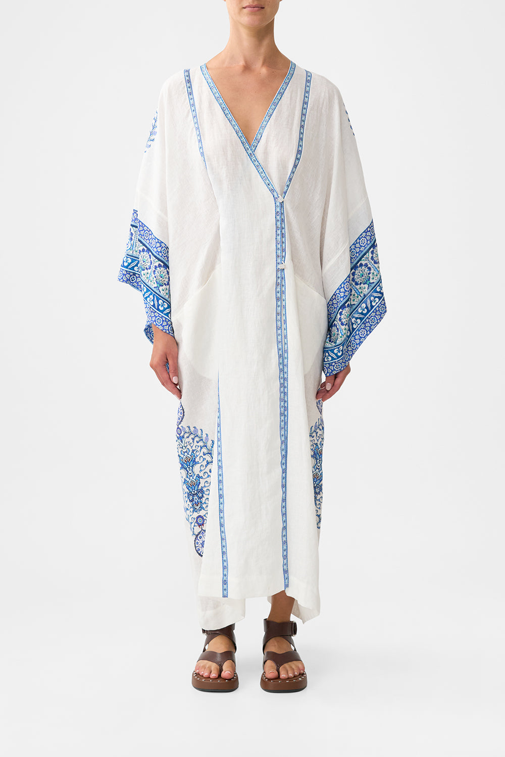 The CAMILLA LONG SPLIT FRONT TWIST DRESS ARTISANS OF ANATOLIA in our  print.