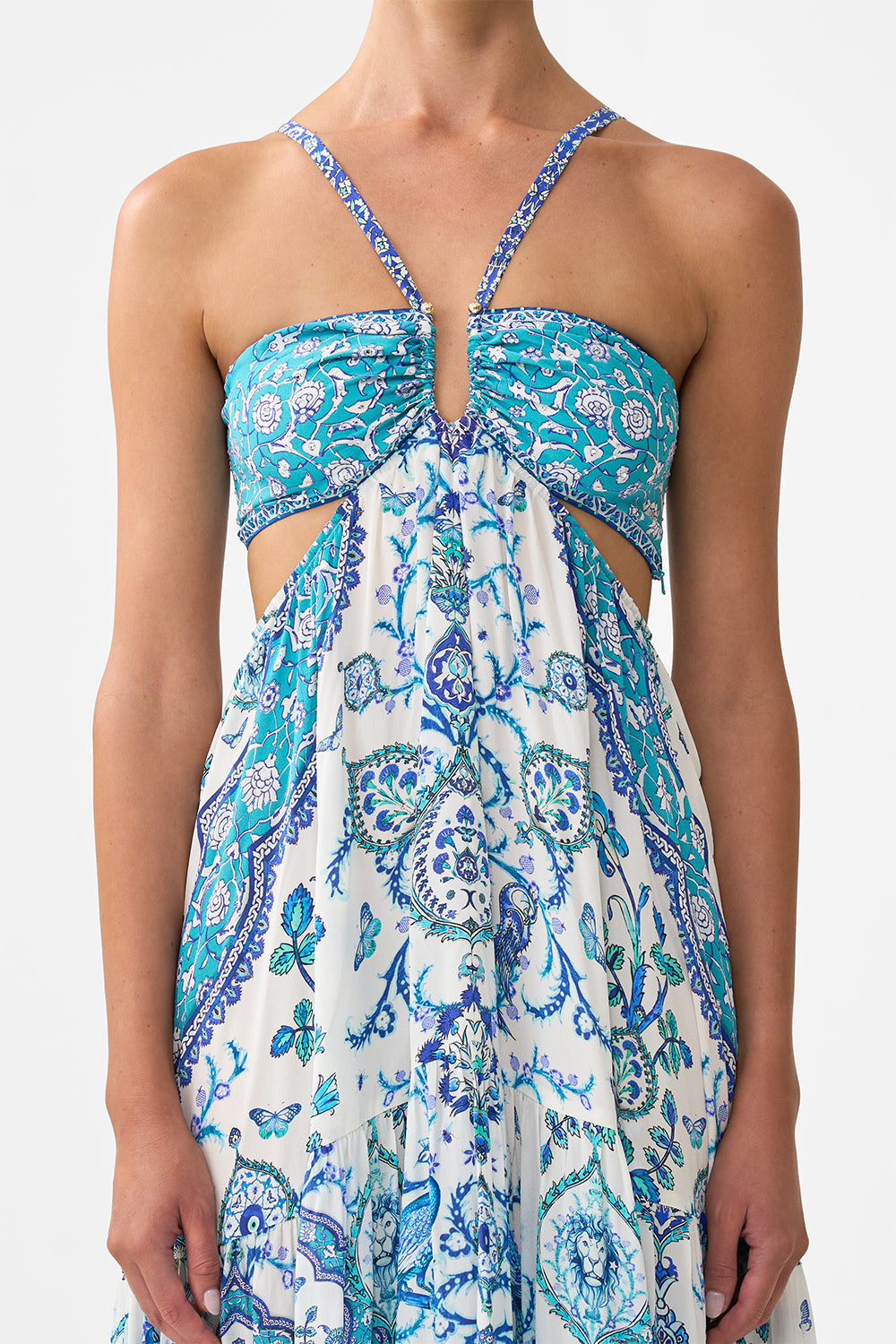 The CAMILLA LACE UP UNDERWIRE MOULDED CUP ONE PIECE ISNIK LULLABY in our  print.
