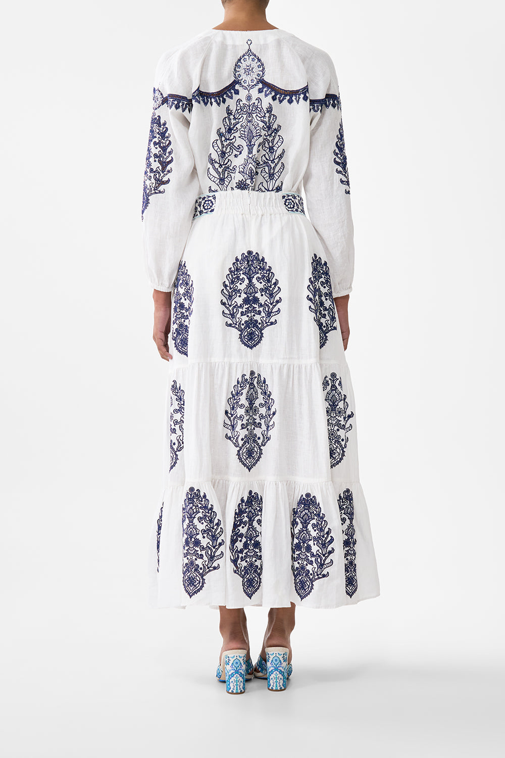 The CAMILLA SHAPED WAISTBAND DRESS WITH GATHERED SLEEVES THE IMPERIAL GATE in our  print.