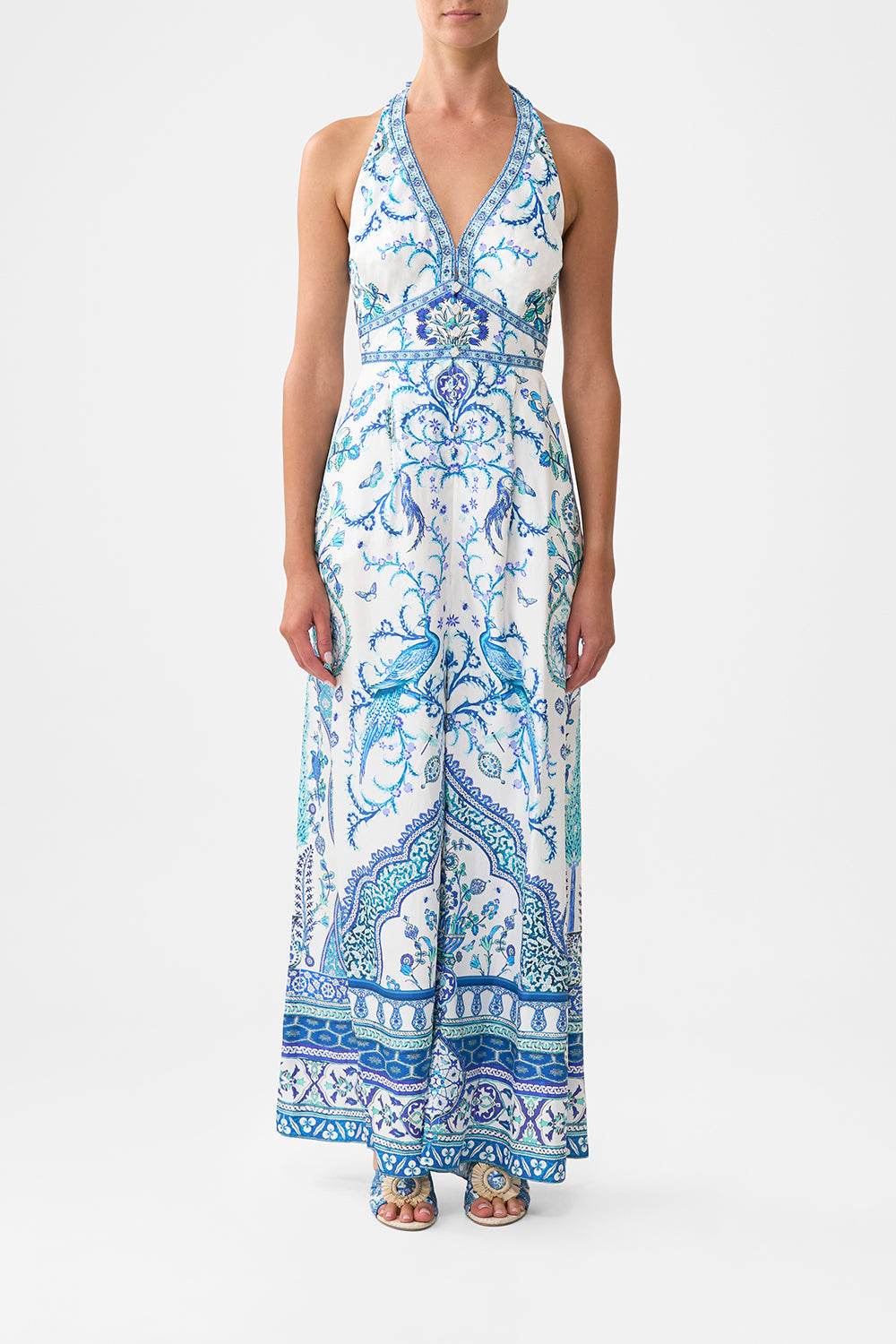 The CAMILLA BUTTON THROUGH SCARF BLOUSE FOOTSTEPS IN FOLKLORE in our  print.