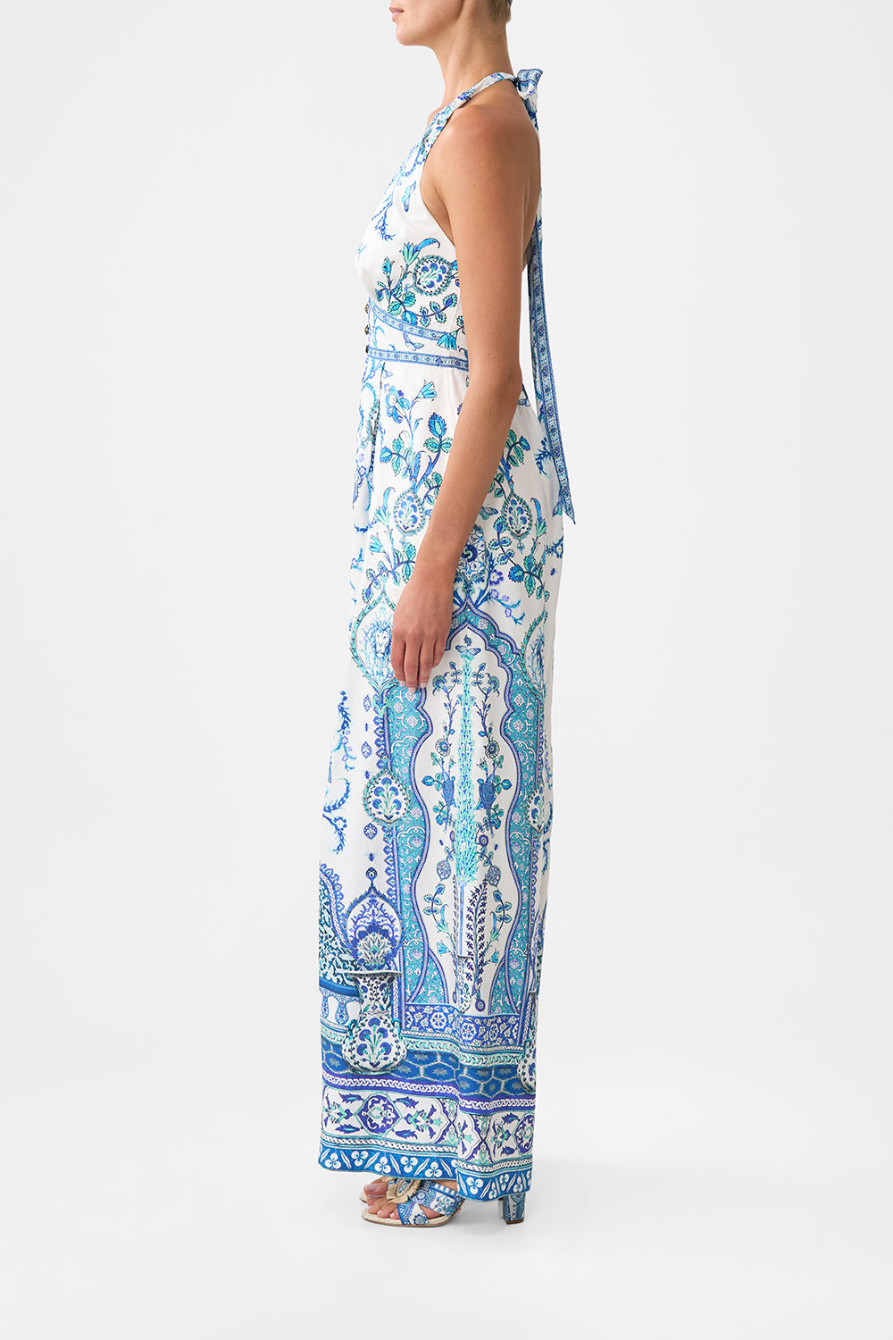 The CAMILLA BUTTON THROUGH SCARF BLOUSE FOOTSTEPS IN FOLKLORE in our  print.