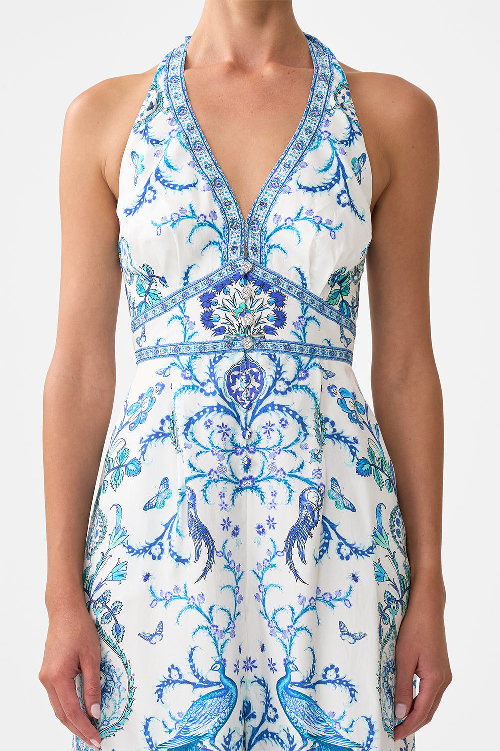The CAMILLA HIGH NECK BIAS DRESS THE IMPERIAL GATE in our THE IMPERIAL GATE print.