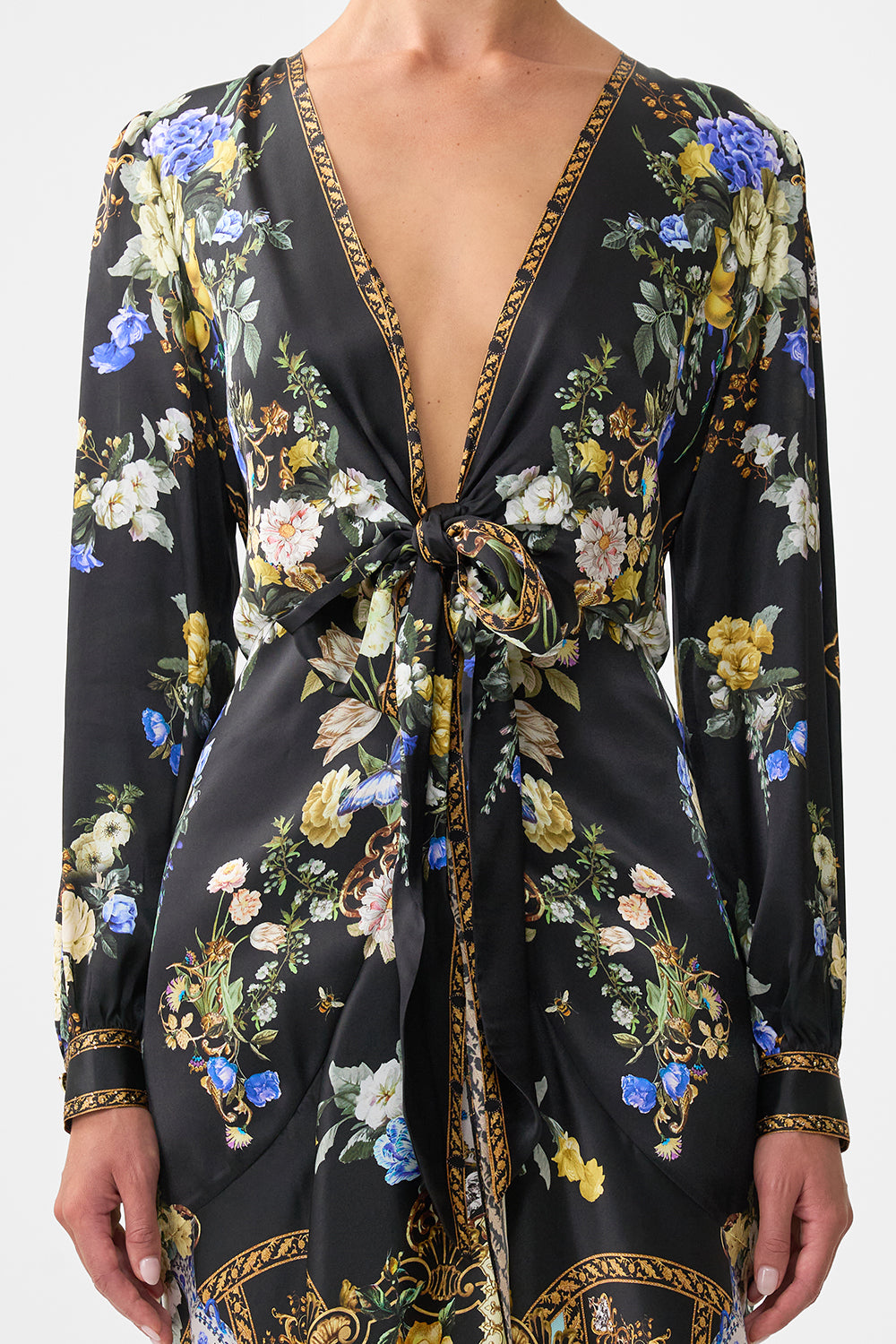 TIE WAIST LONG SLEEVE DRESS OTTOMAN ELEGANCE