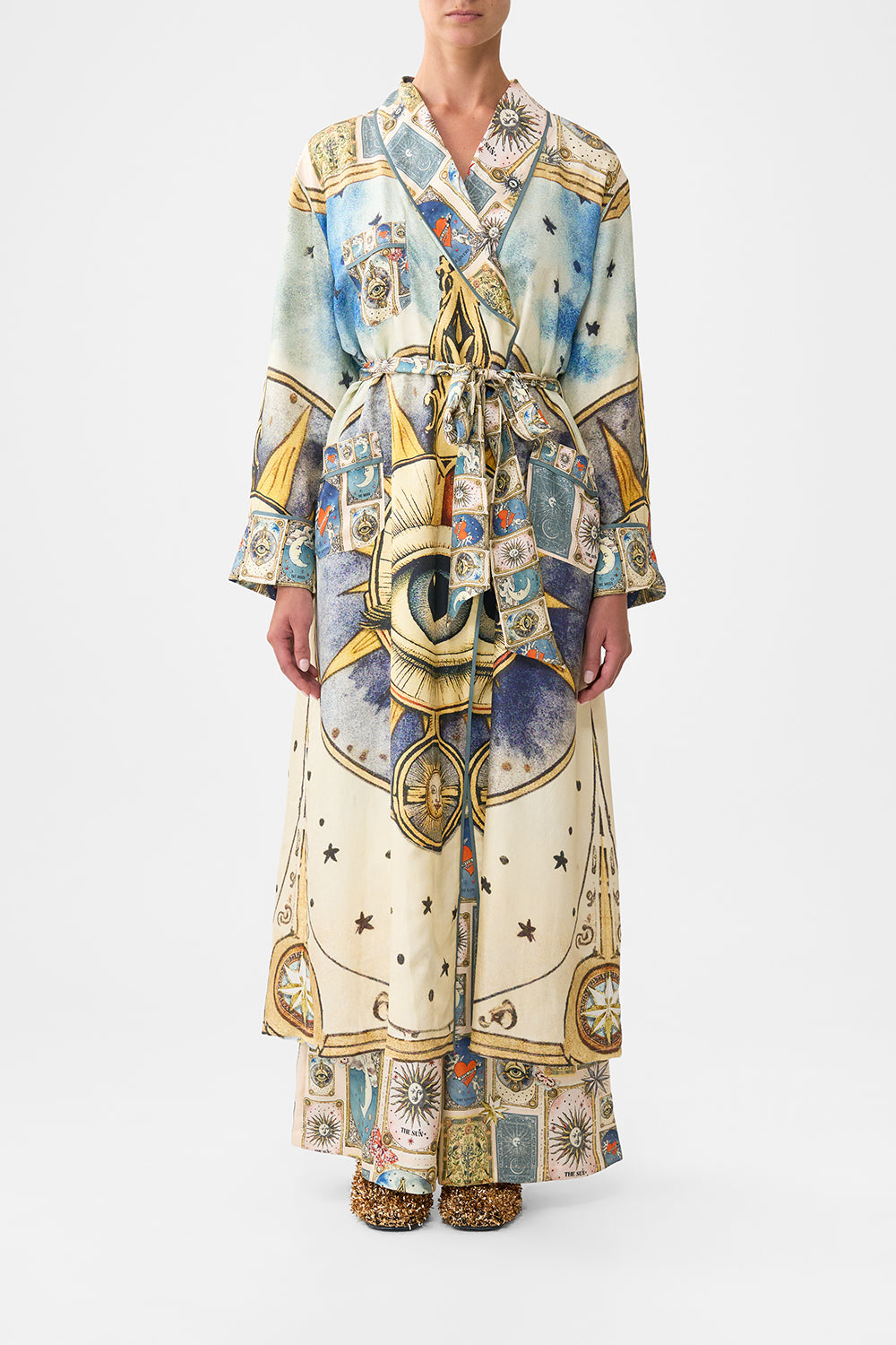 The CAMILLA SHORT TIE FRONT BLOUSON DRESS TOPKAPI POP in our  print.