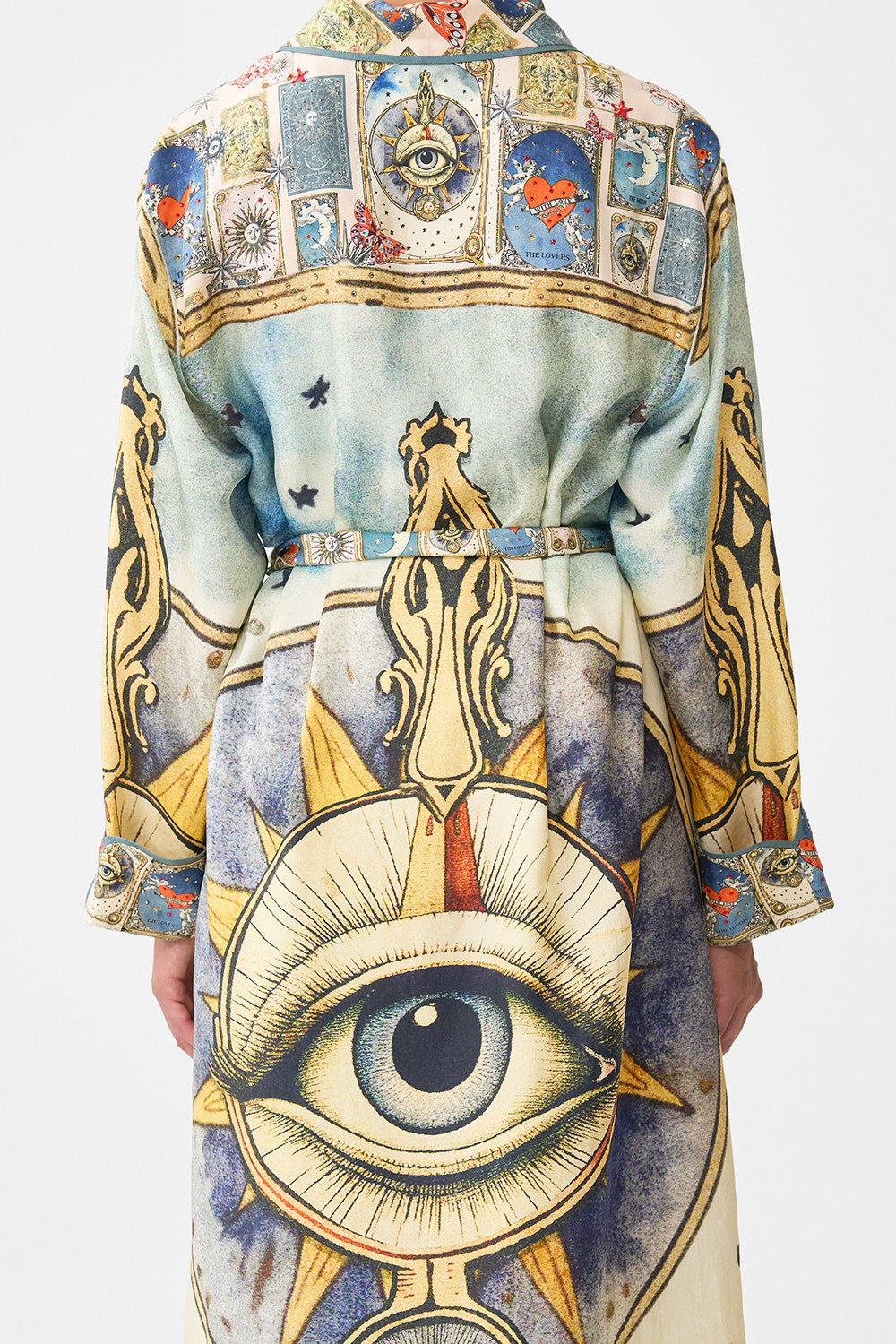 The CAMILLA SILK CHIFFON SHRUG ISNIK LULLABY in our  print.