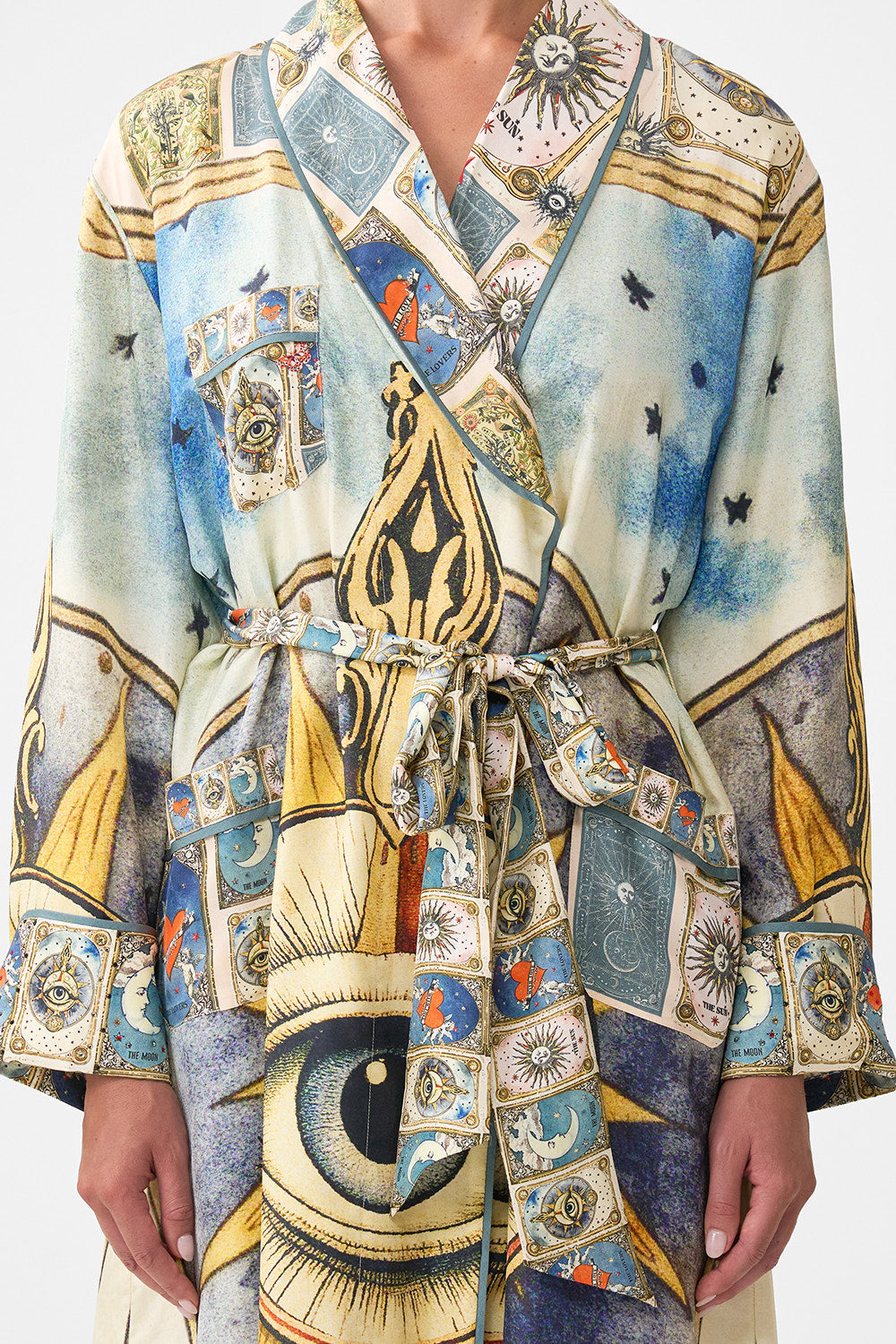 The CAMILLA SILK CHIFFON SHRUG ISNIK LULLABY in our ISNIK LULLABY print.
