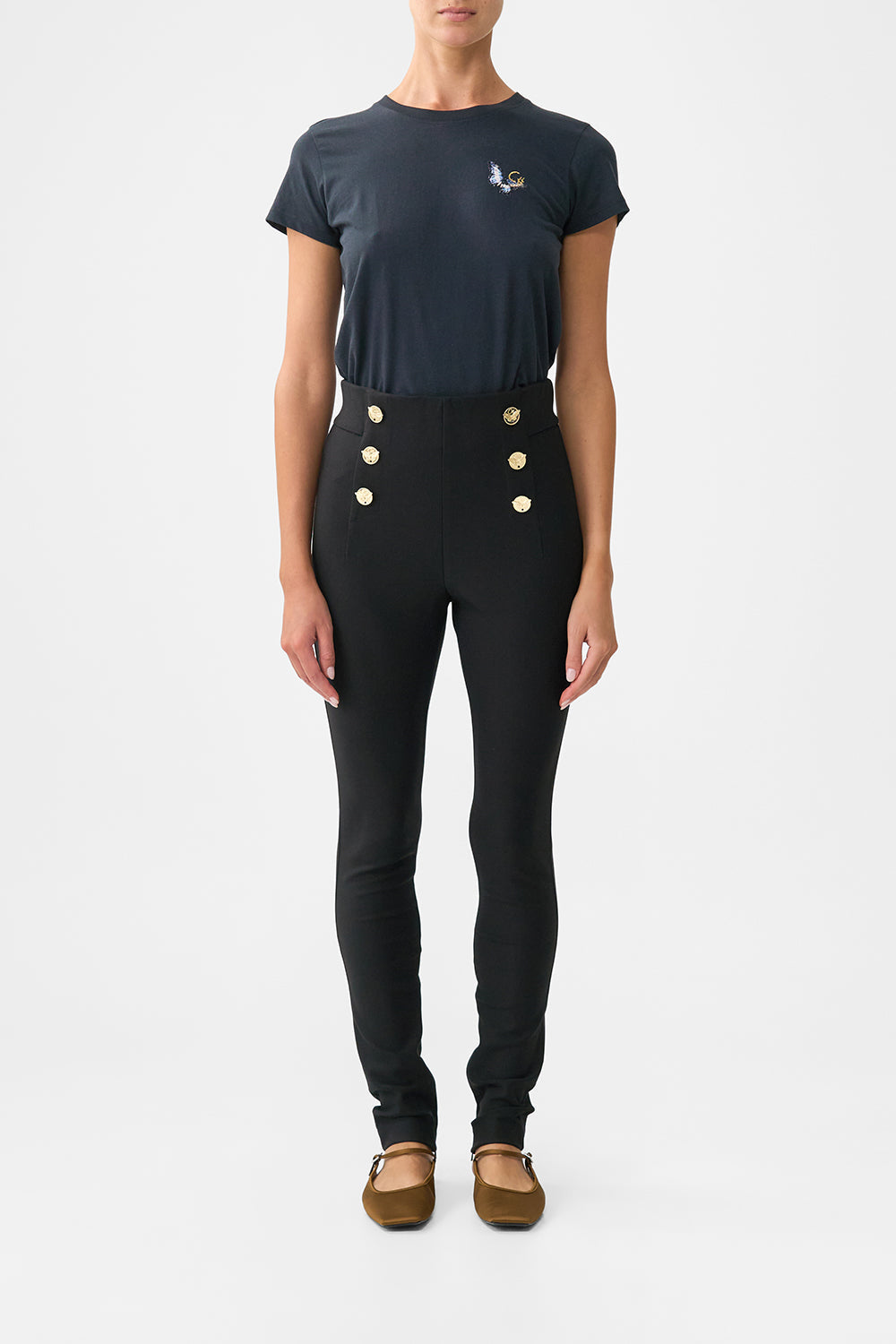 BUTTON EMBELLISHED PONTE PANT OTTOMAN ELEGANCE