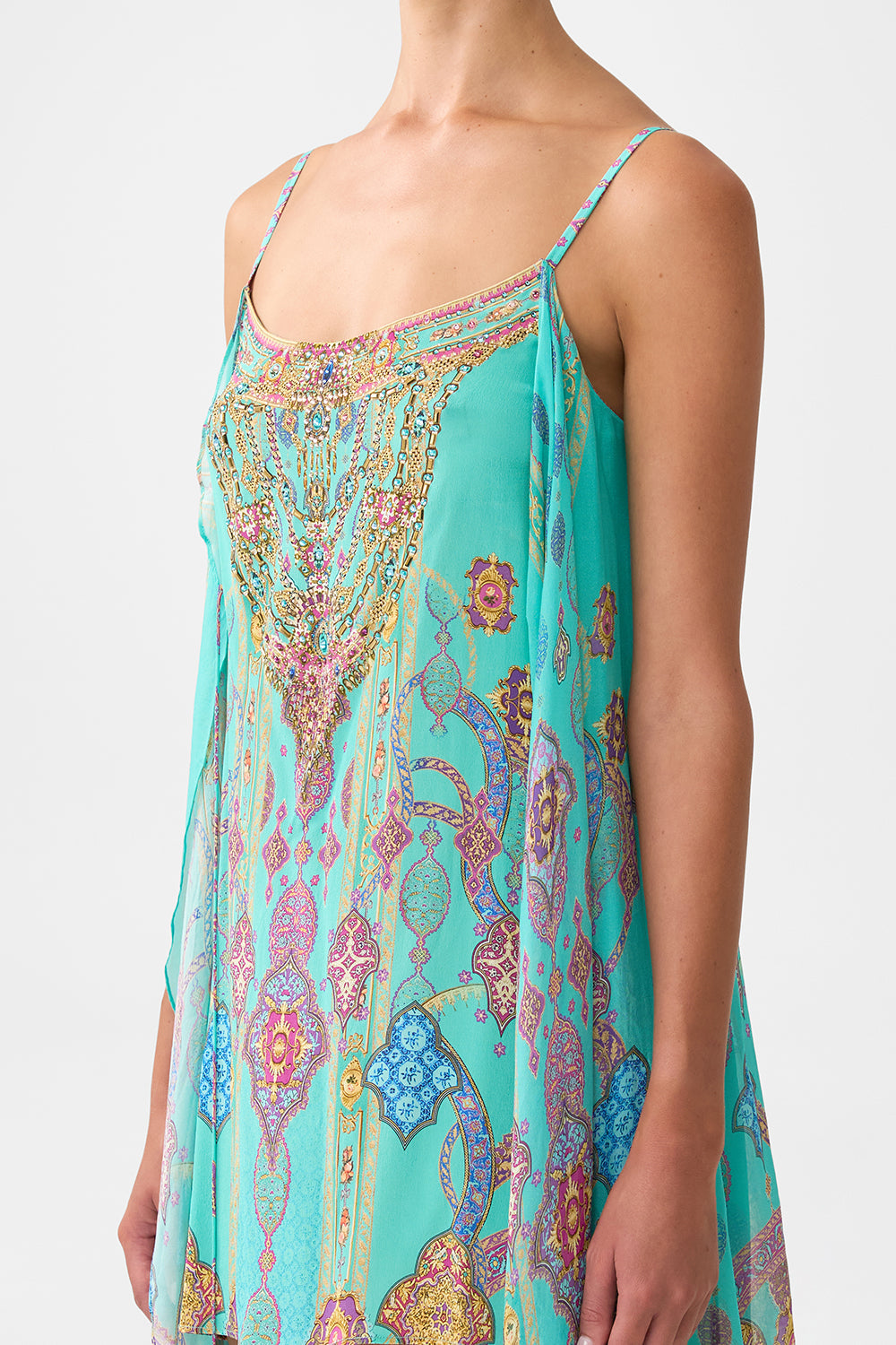 The CAMILLA JENNA ZODIAC ZONE SHORT DENIM in our  print.