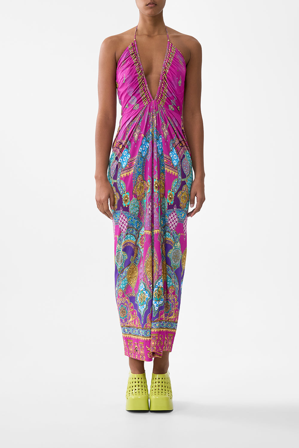 The CAMILLA HIGH LOW DRAPED LAYER ANIMAL ALCHEMY in our  print.
