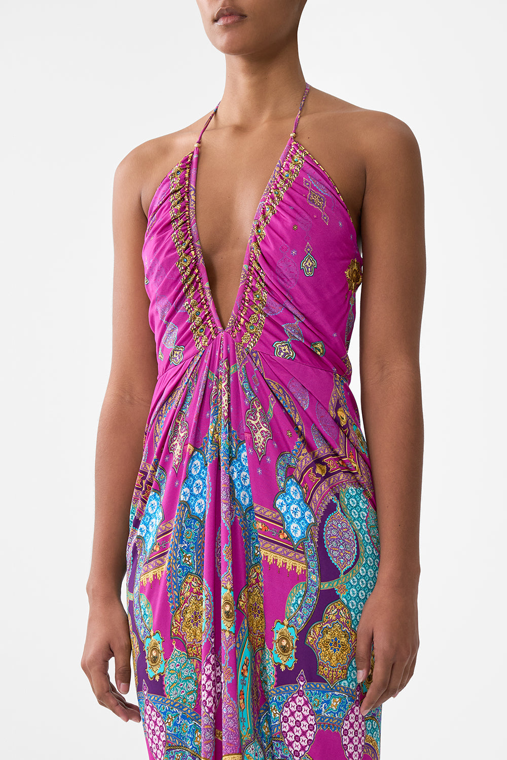 The CAMILLA HIGH LOW DRAPED LAYER ANIMAL ALCHEMY in our  print.