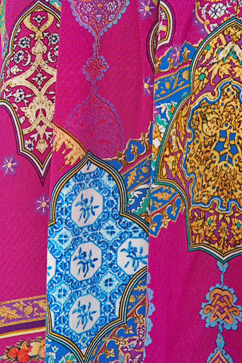 The CAMILLA LONG DRESS WITH TIE FRONT OTTOMAN DYNASTY in our  print.