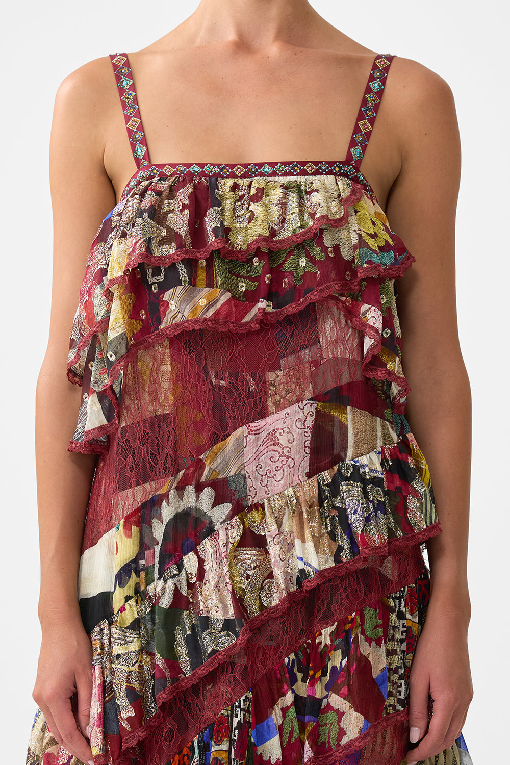 The CAMILLA HARDWARE DETAIL SLIP DRESS HIGH CLASS HOOKAH in our  print.