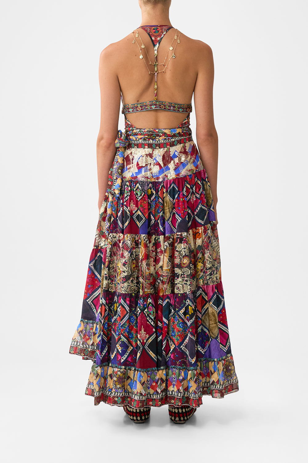 The CAMILLA SHIRRED WAIST DETAIL MINI DRESS CHAIN GANG in our  print.