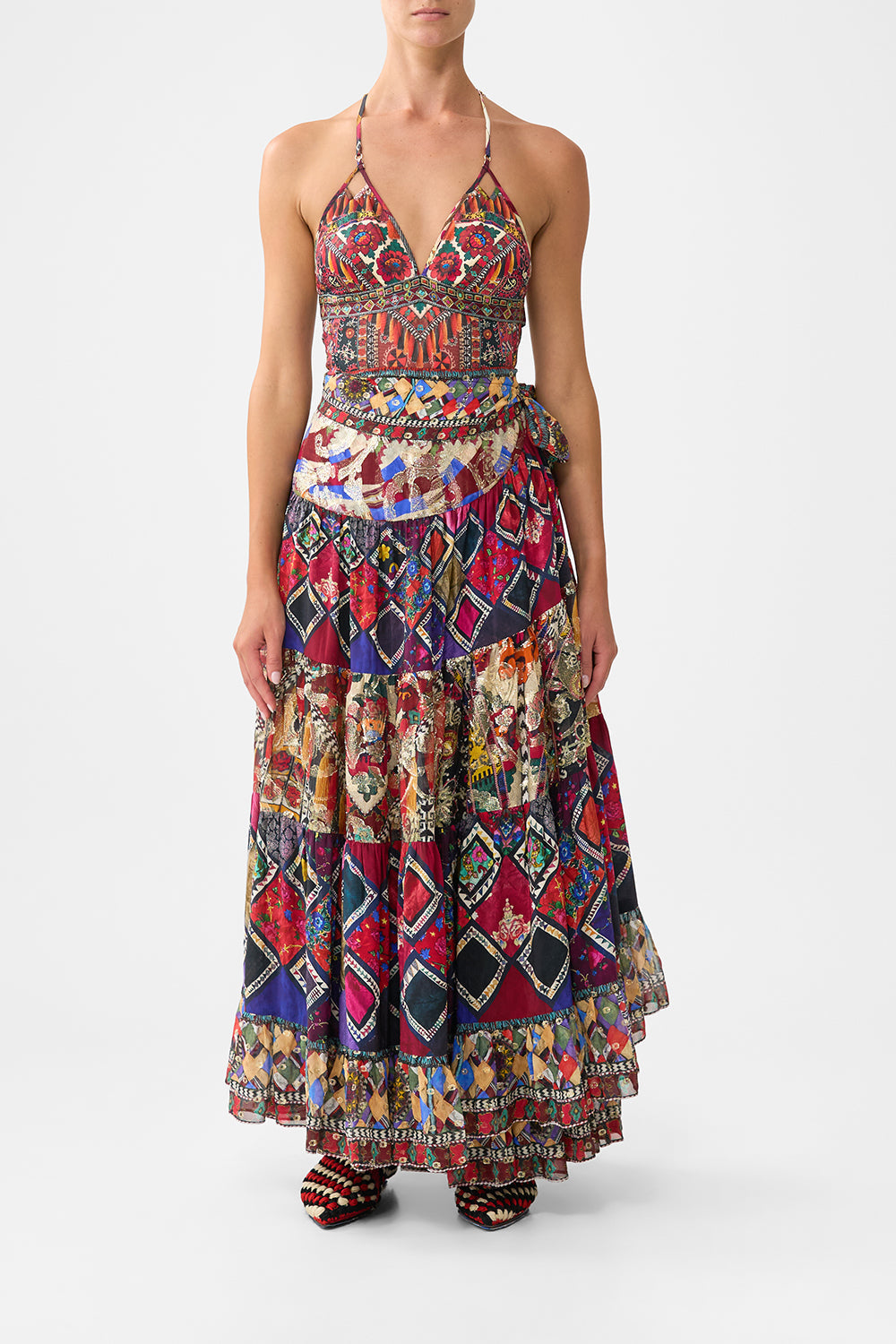 The CAMILLA SHIRRED WAIST DETAIL MINI DRESS CHAIN GANG in our  print.