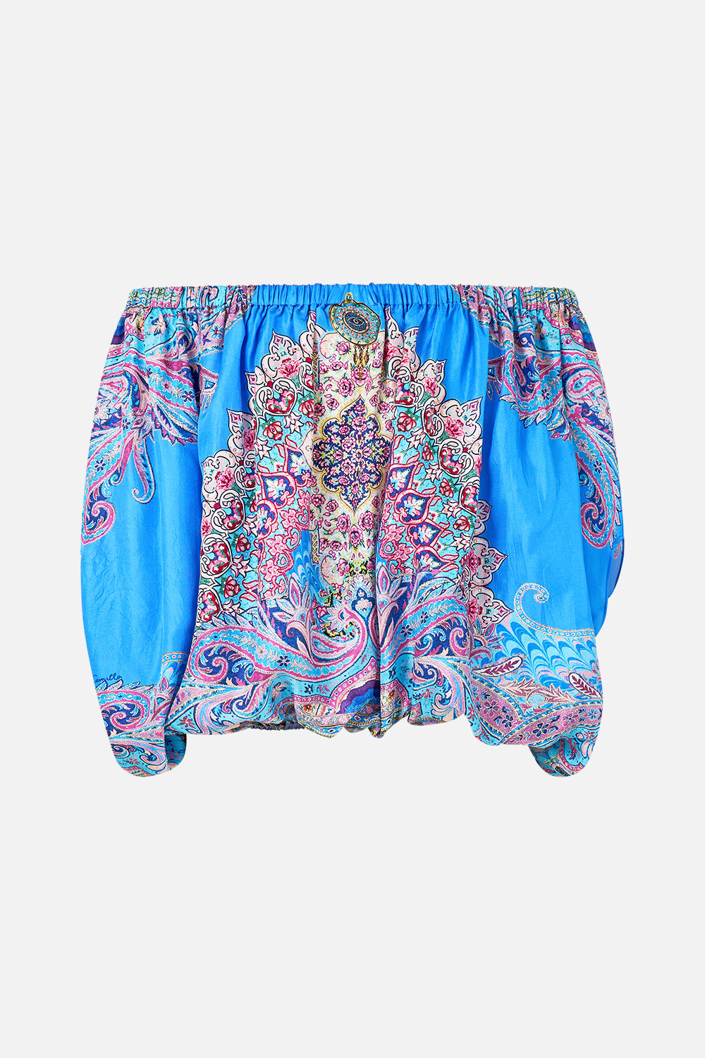 The CAMILLA CROPPED RELAXED SHIRT A CERAMIC GARDEN in our  print.