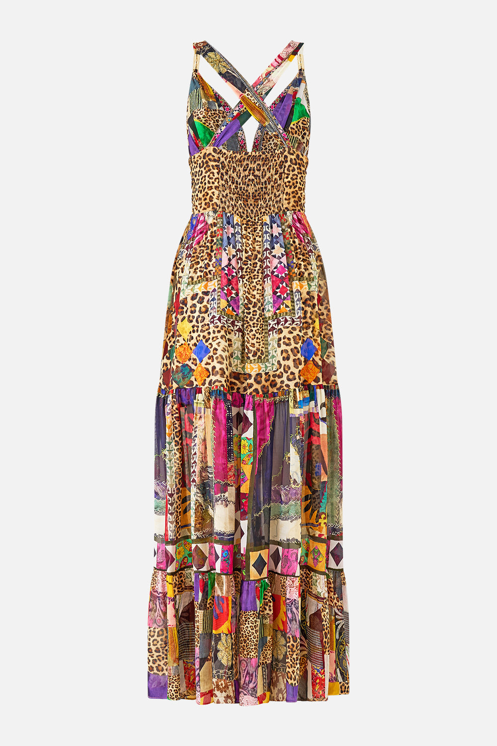 BEAD STRAP GATHERED PANEL DRESS EMBROIDERED EVER AFTER