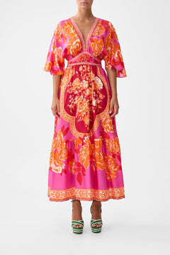 WAISTED DRESS WITH HEM RUFFLE TILES OF TÜRKIYE