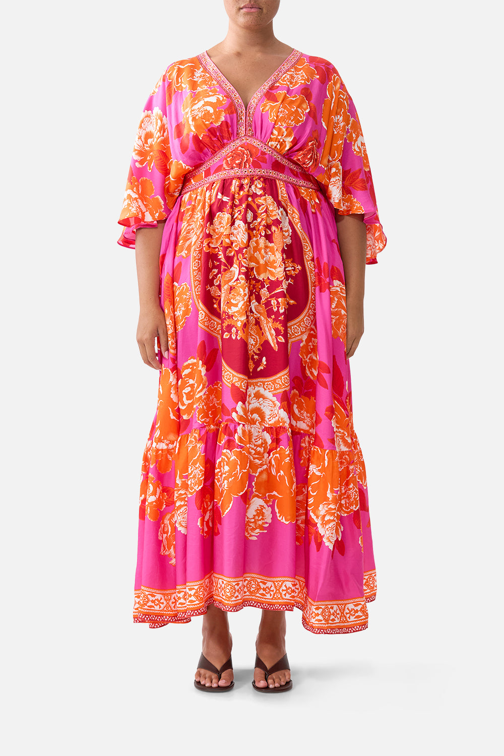 WAISTED DRESS WITH HEM RUFFLE TILES OF TÜRKIYE