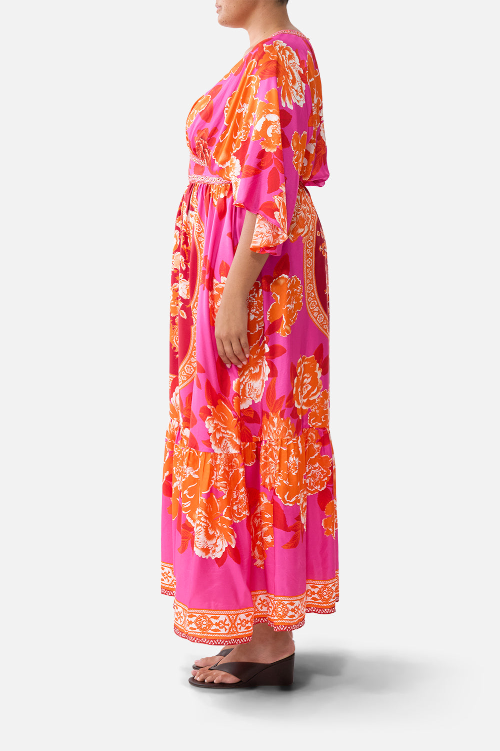 WAISTED DRESS WITH HEM RUFFLE TILES OF TÜRKIYE