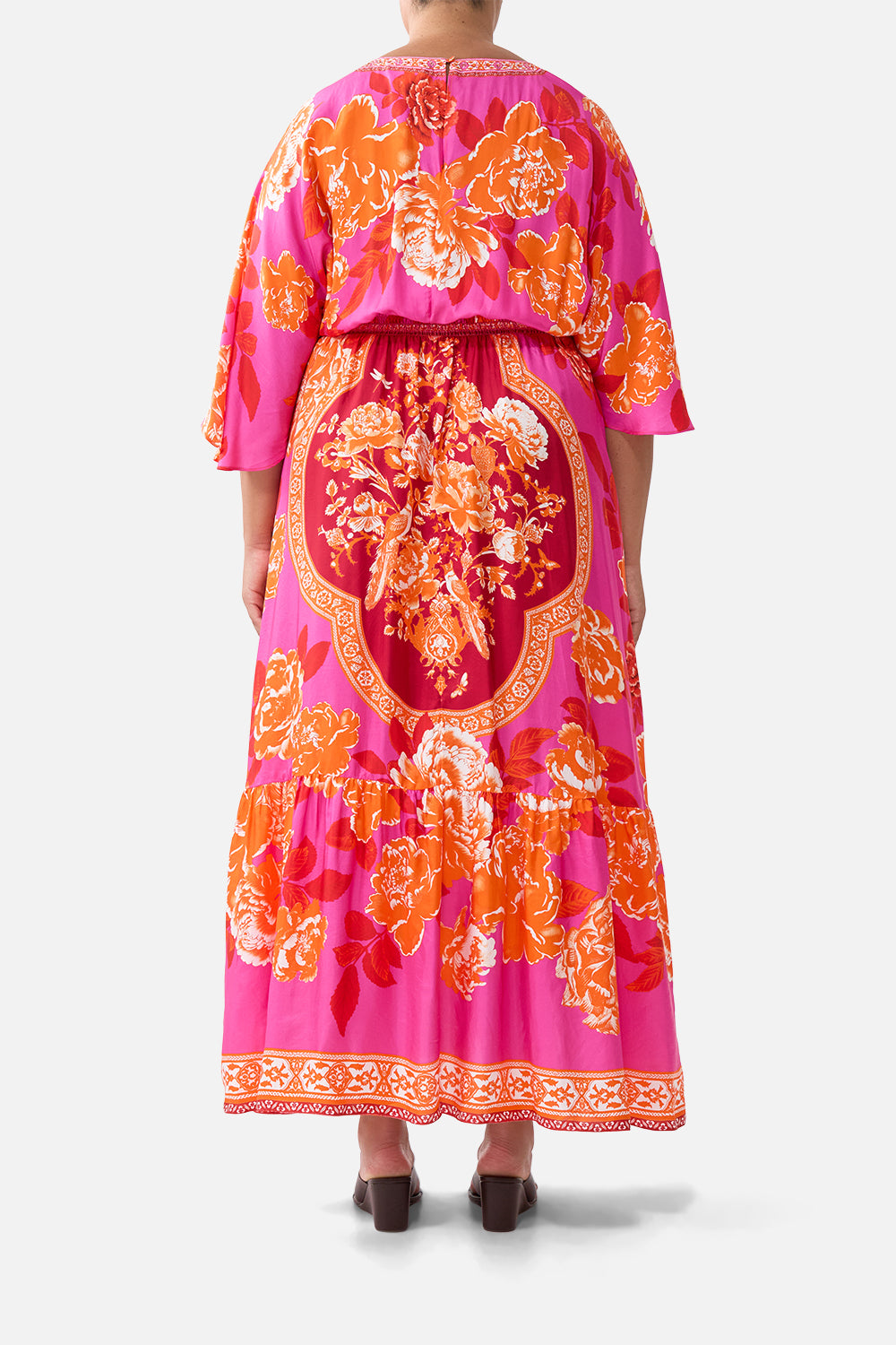 WAISTED DRESS WITH HEM RUFFLE TILES OF TÜRKIYE