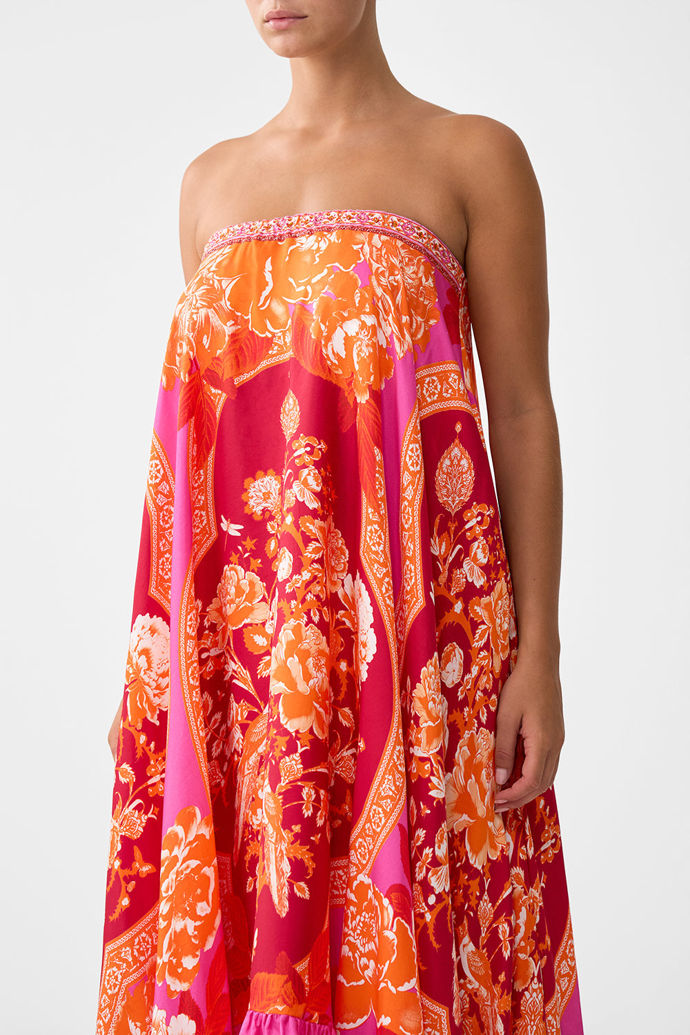 STRAPLESS MAXI WITH RUFFLE HEM TILES OF TÜRKIYE