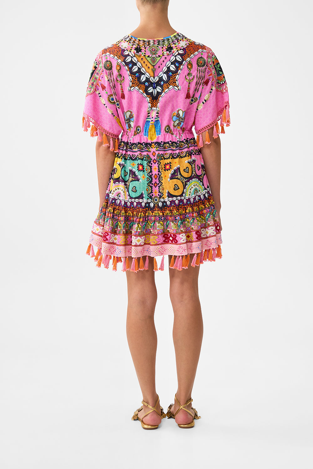The CAMILLA short v neck embroidered dress from our print patchwork panorama