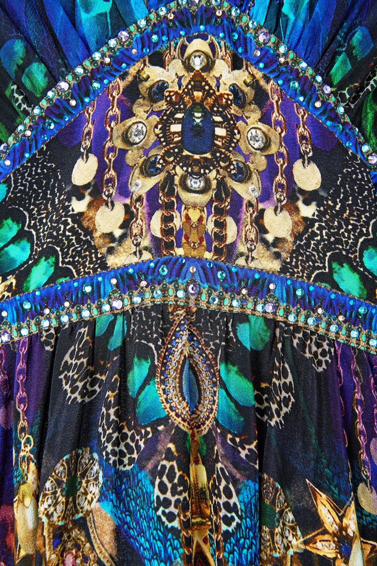 WAISTED DRESS WITH HEM RUFFLE COSMIC ZOOLOGY