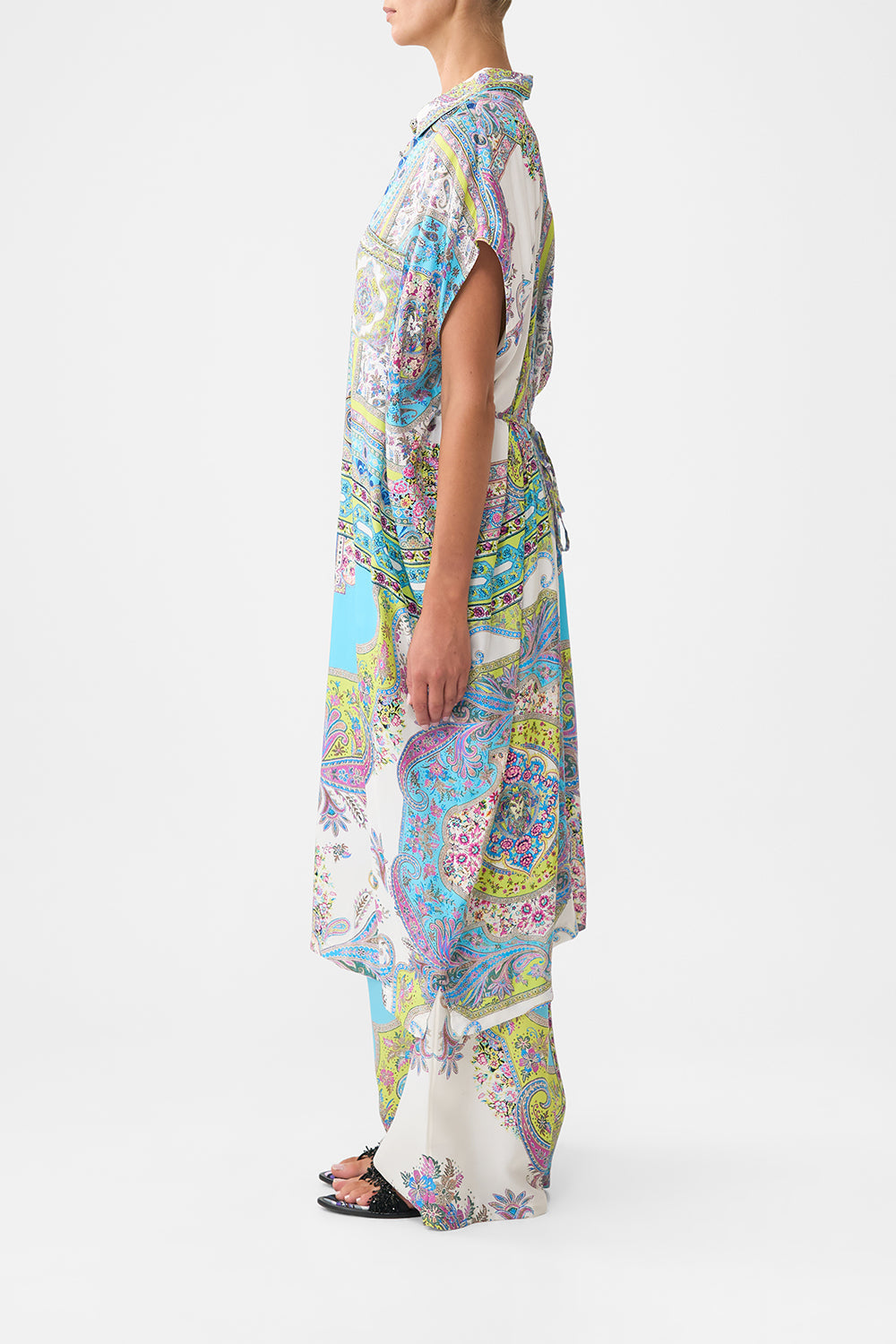 The CAMILLA LONG ROBE WITH TIE MY LUCKY STARS in our MY LUCKY STARS print.