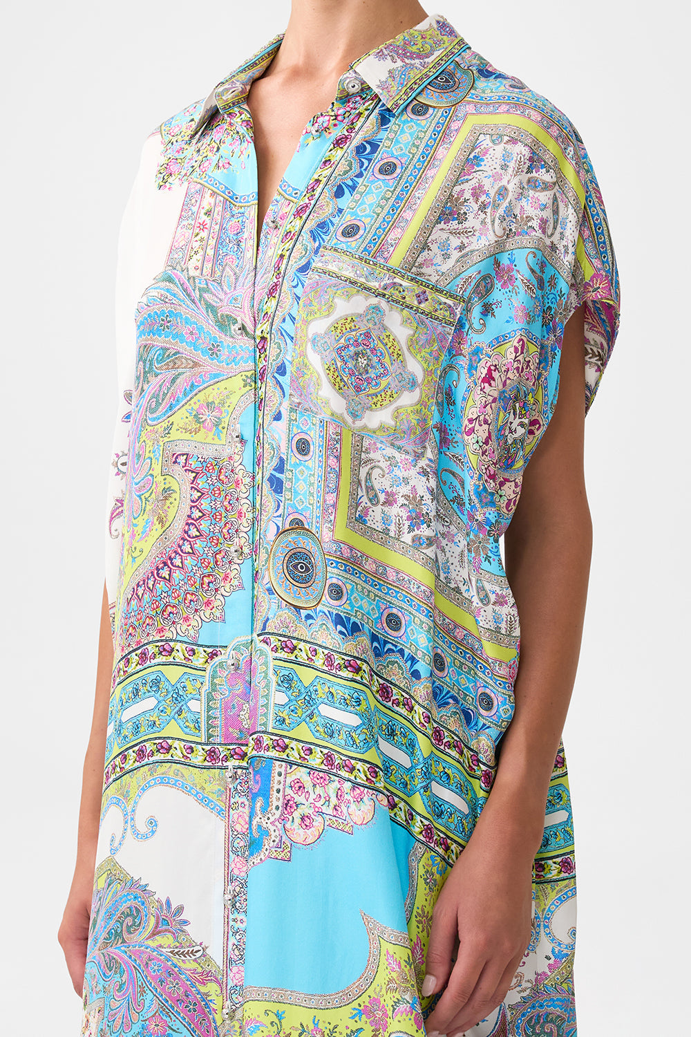 The CAMILLA LONG ROBE WITH TIE MY LUCKY STARS in our  print.