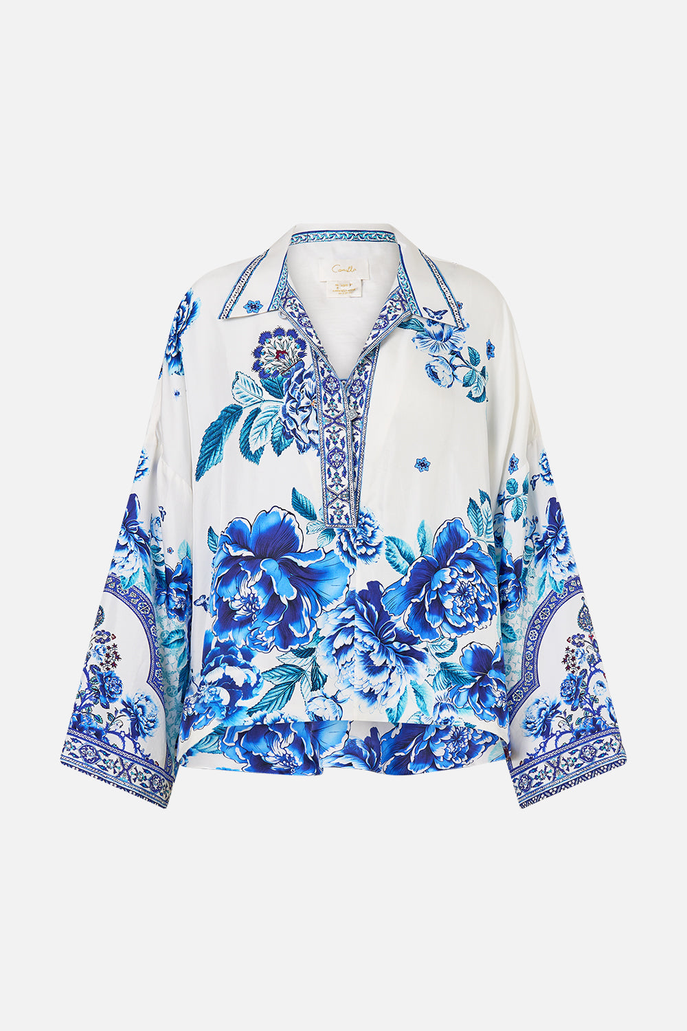 The CAMILLA HIGH COLLAR KAFTAN WITH TIE TOPKAPI POP in our  print.
