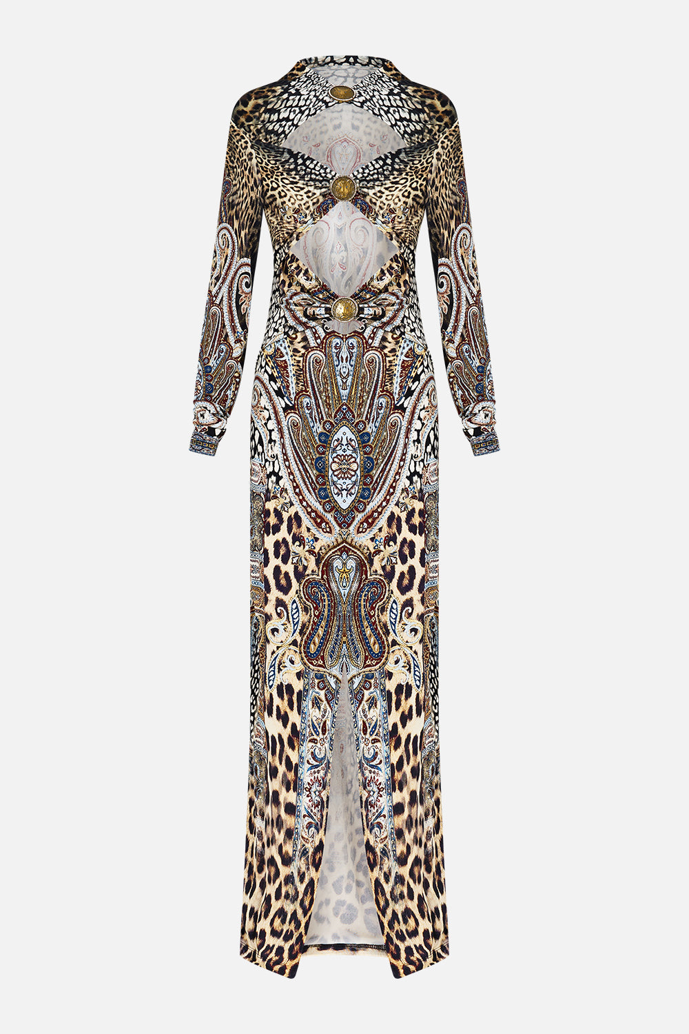 The CAMILLA CROPPED BLOUSON SLEEVE TIE FRONT TOP OTTOMAN DYNASTY in our  print.