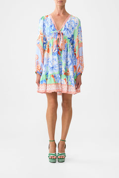 SHORT TIE FRONT BLOUSON DRESS TOPKAPI POP