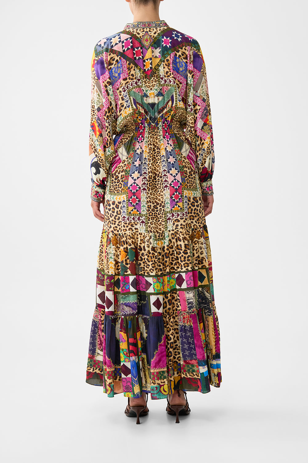 TIERED SHIRTDRESS WITH WIDE WAIST TIE EMBROIDERED EVER AFTER