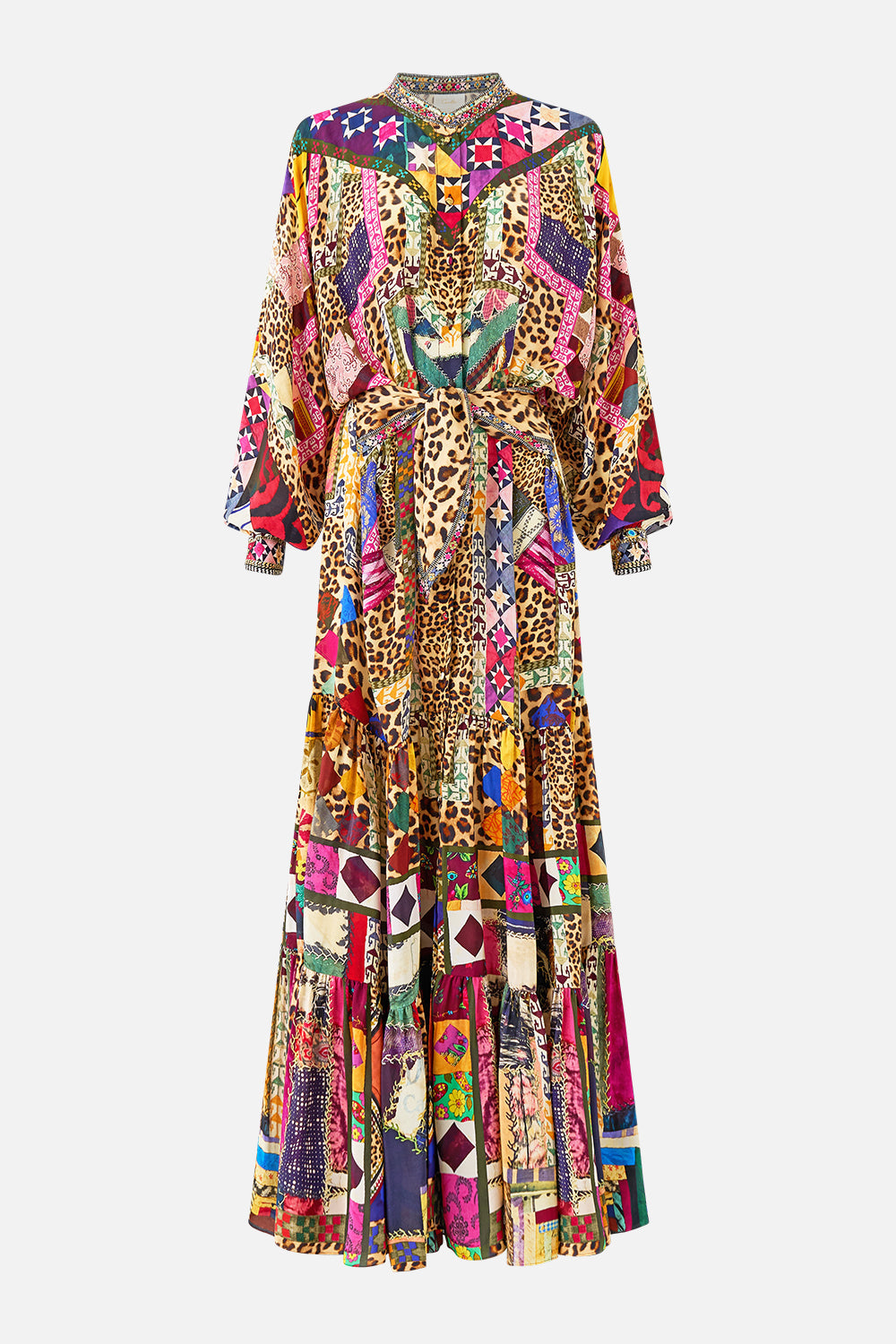 TIERED SHIRTDRESS WITH WIDE WAIST TIE EMBROIDERED EVER AFTER