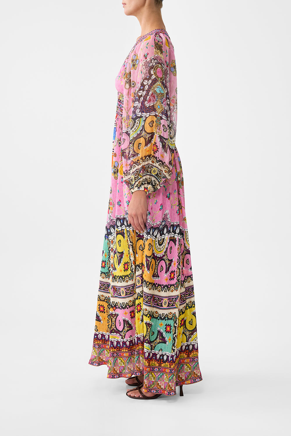 LACE UP FRONT LONG DRESS PATCHWORK PANORAMA