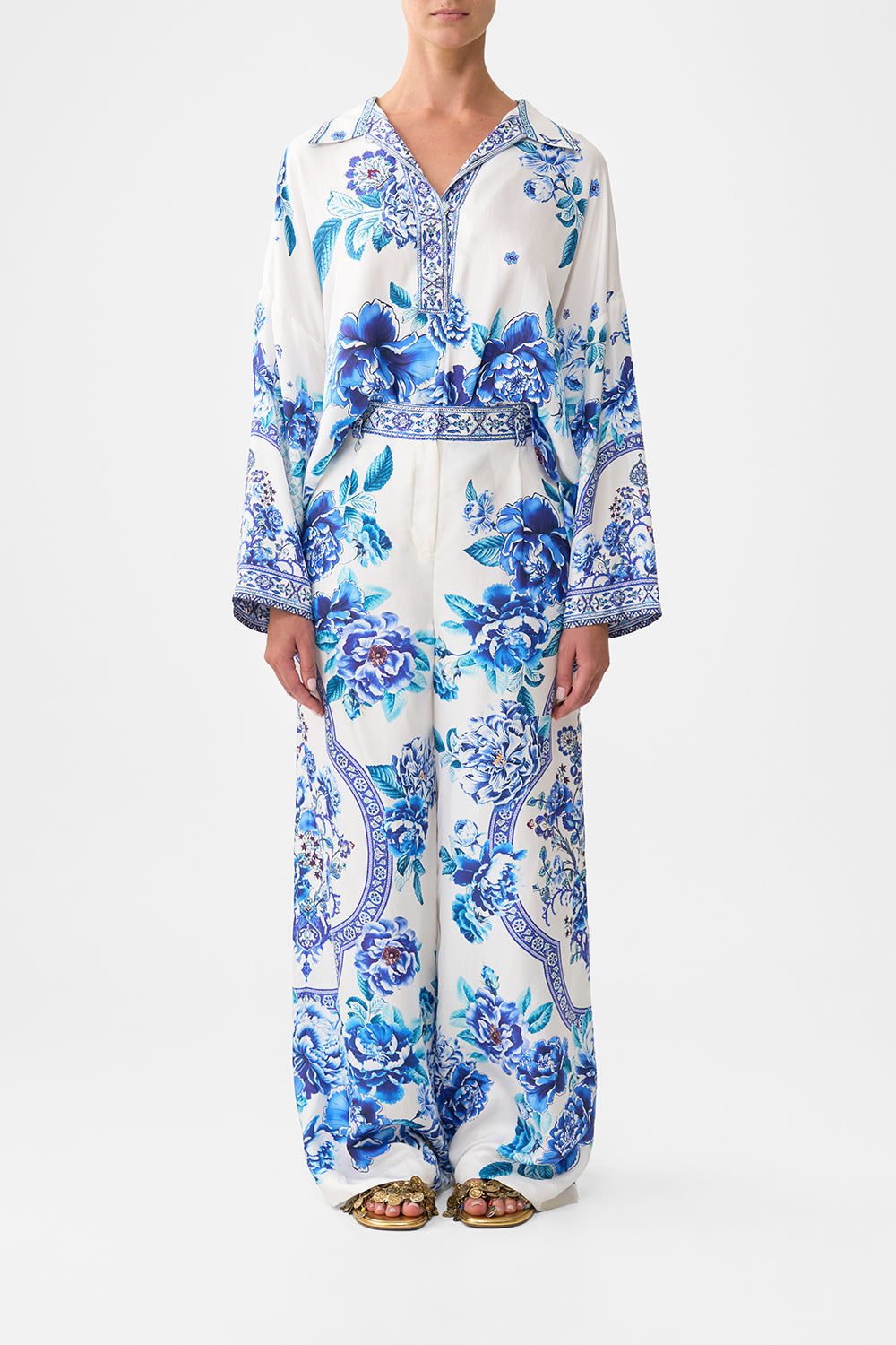 The CAMILLA HALTER TIE BACK TOP FABRIC OF TIME in our  print.