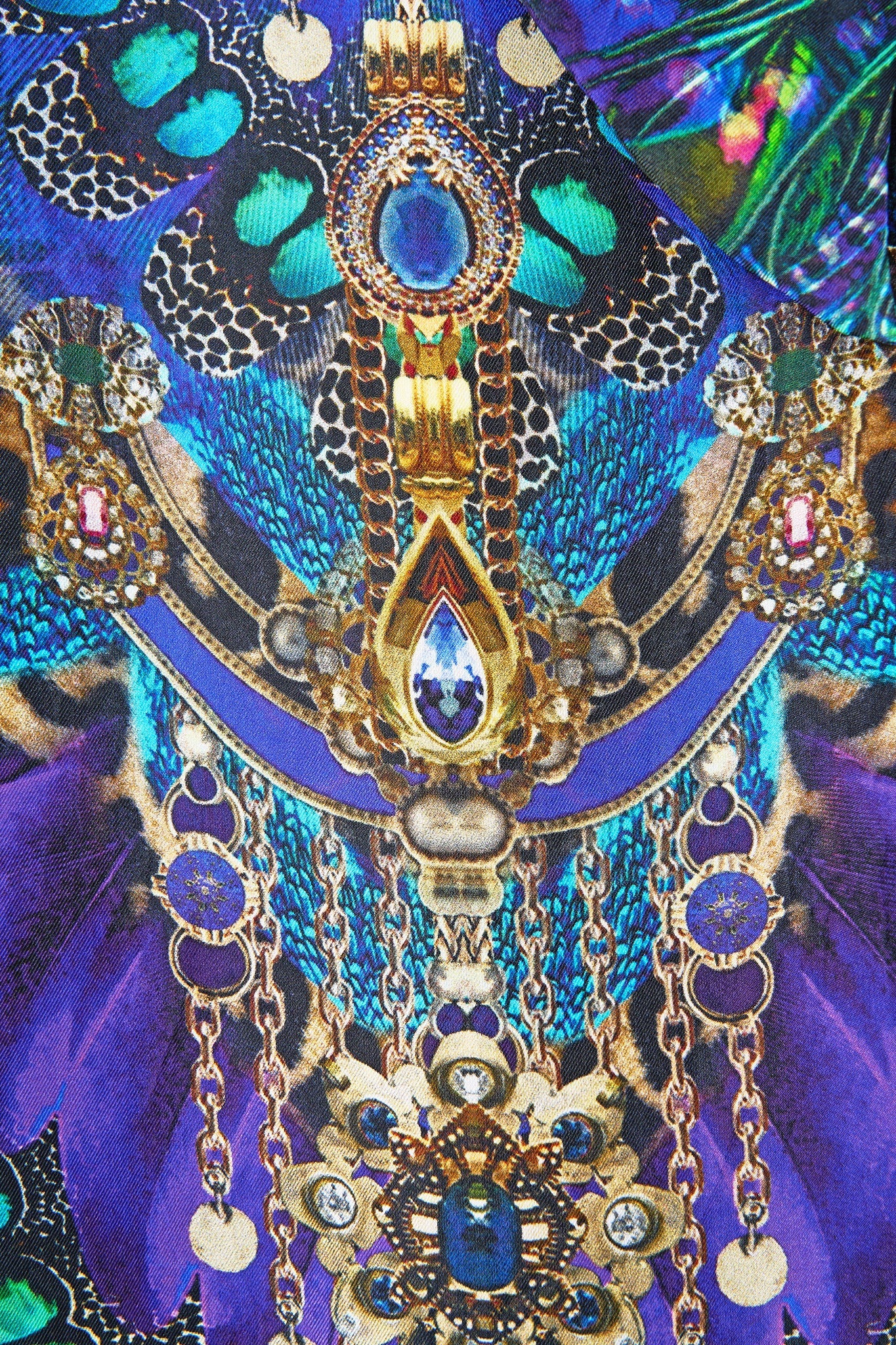 The CAMILLA A-LINE GATHERED PANEL DRESS FELINE FOLKLORE in our  print.