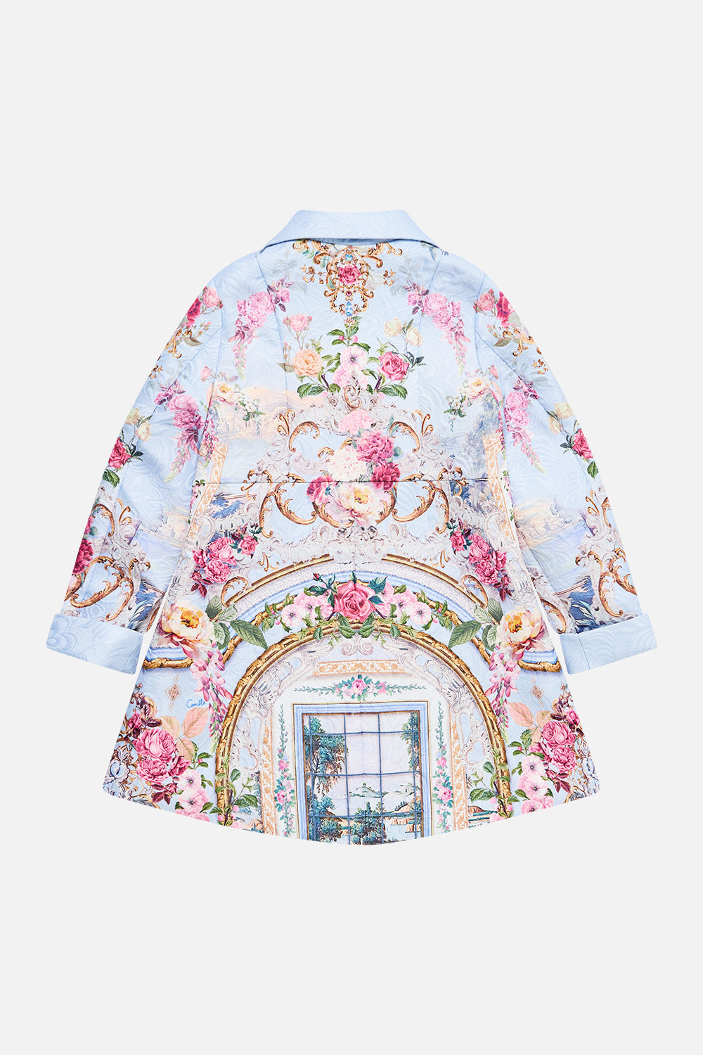 The CAMILLA STRAIGHT NECK DOUBLE STRAP BUTTON ONE PIECE EMBROIDERED EVER AFTER in our  print.