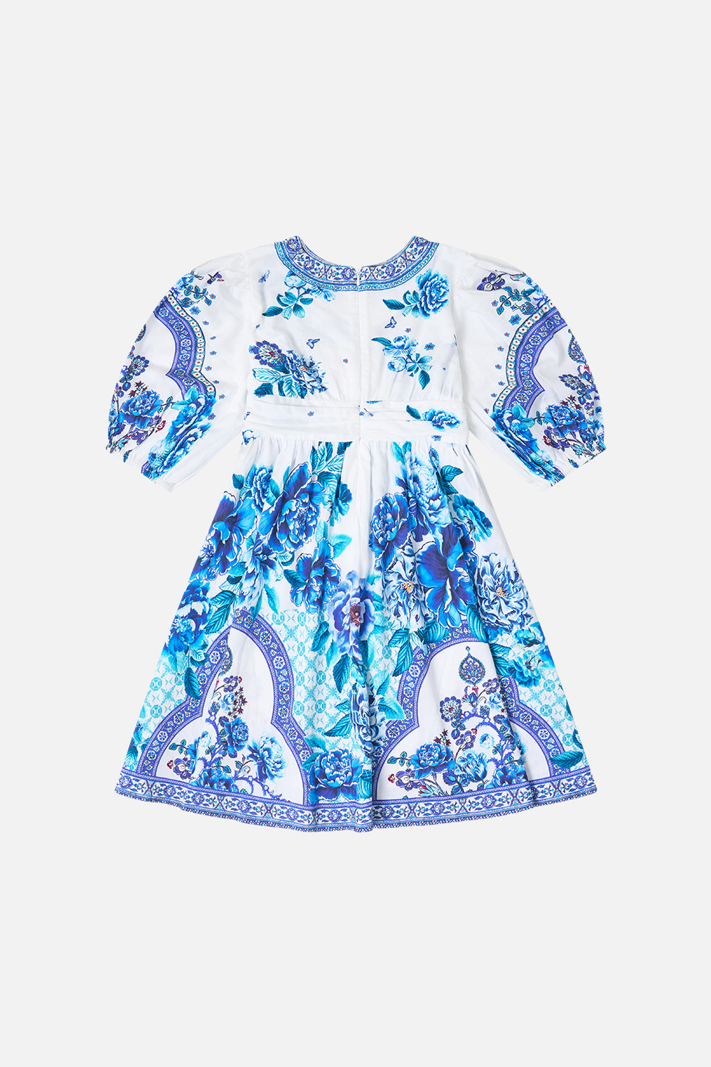 KIDS PUFF SLEEVE MINI DRESS WITH WAIST SASH A CERAMIC GARDEN
