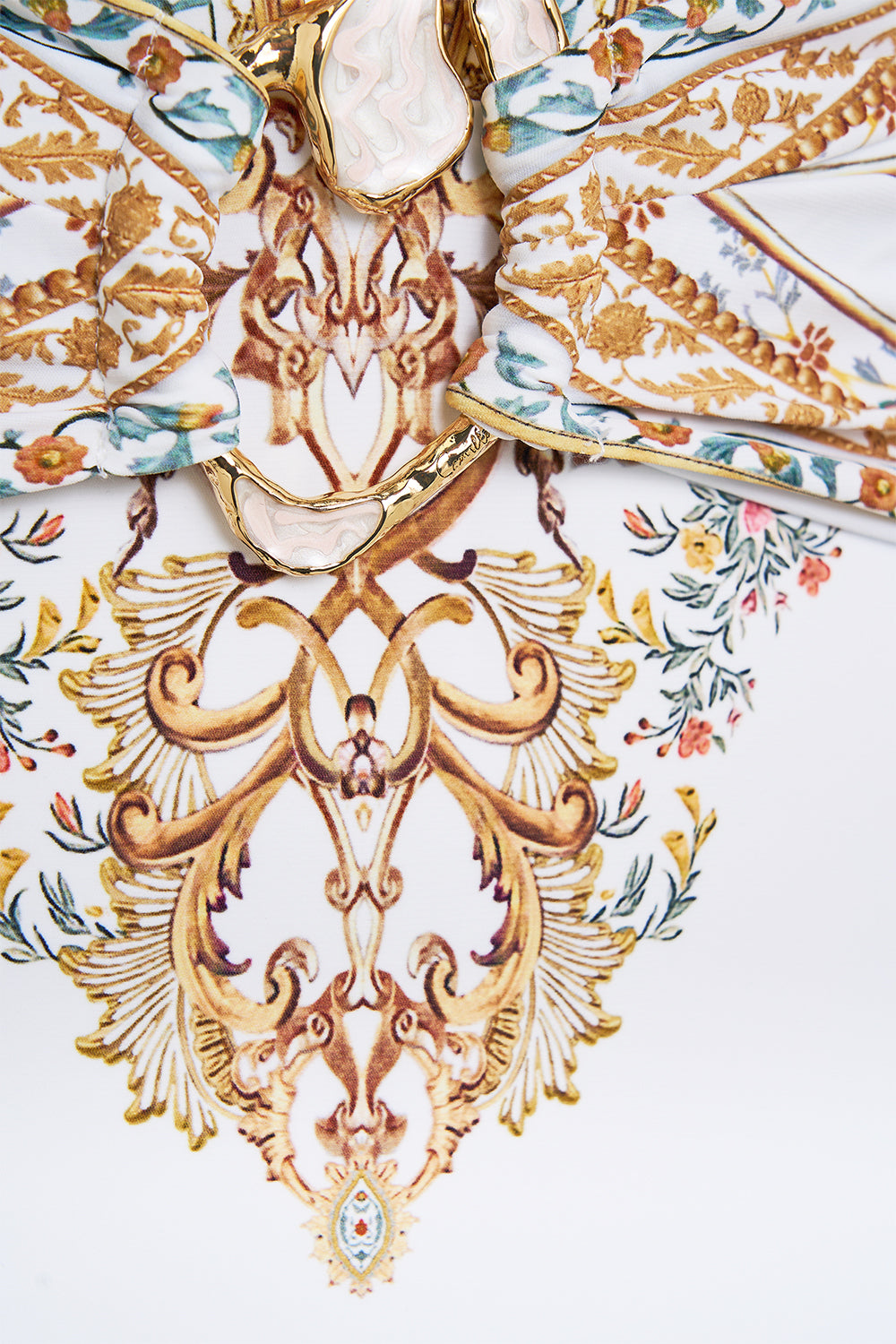 PLUNGE HALTER ONE PIECE WITH PLEATED WAIST TRIM OTTOMAN DYNASTY